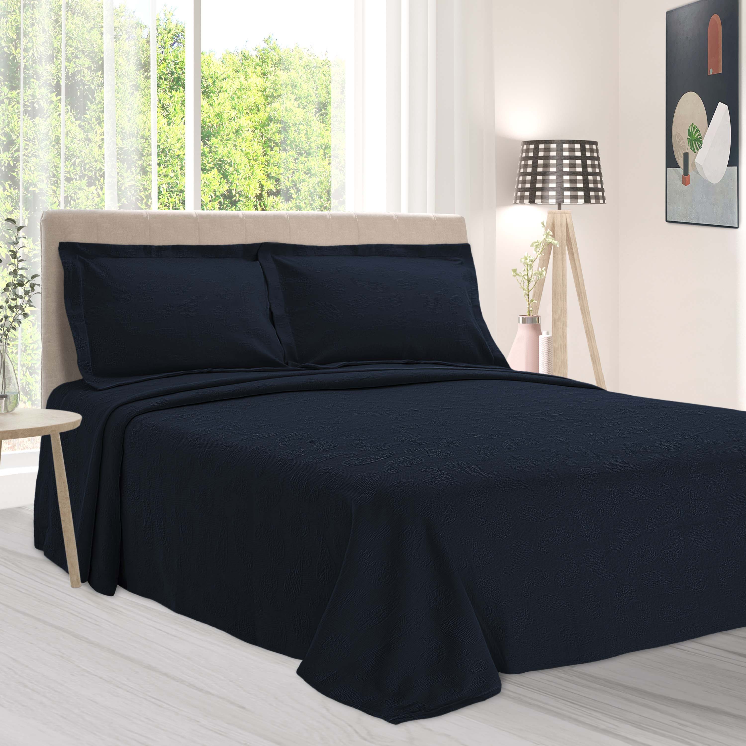 Jacquard Matelassé Paisley Floral Cotton Bedspread Set - Queen Size Luxury Bedding for Master Bedroom & Guest Room Decor
