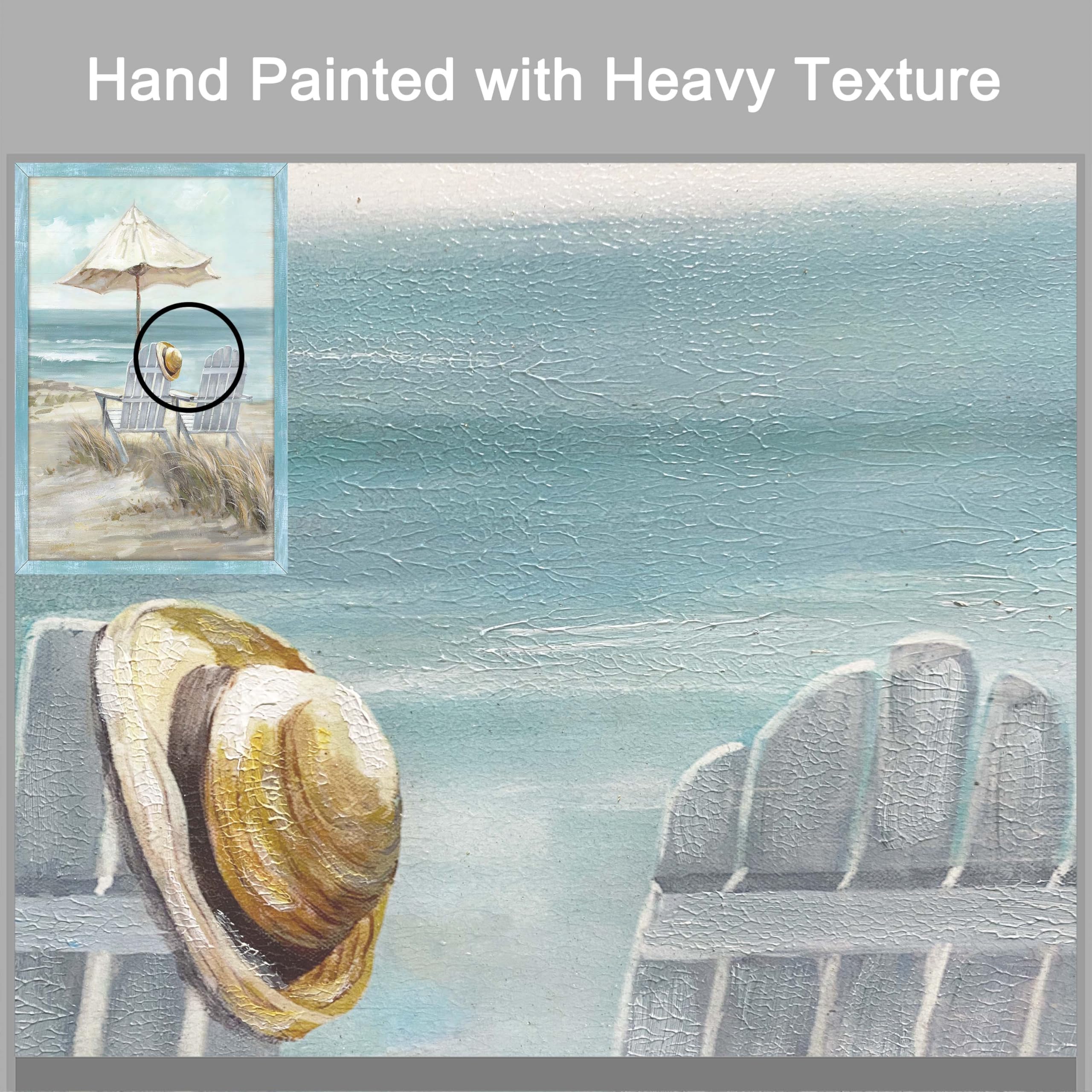 Rustic Coastal Framed Wall Art - Abstract Beach Chair Ocean Painting Print, Calming Seascape Wooden Artwork Decor for Living Room, Bedroom & Beach House | Coastal Home Decor & Wall Hanging Picture