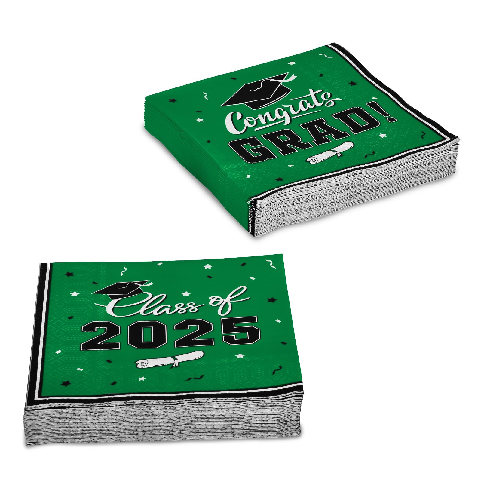Gatherfun Graduation Party Disposable 3-Ply Paper Napkins - 50 Pack Green - Perfect for College & High School Graduation Celebrations, Decorations & Party Supplies