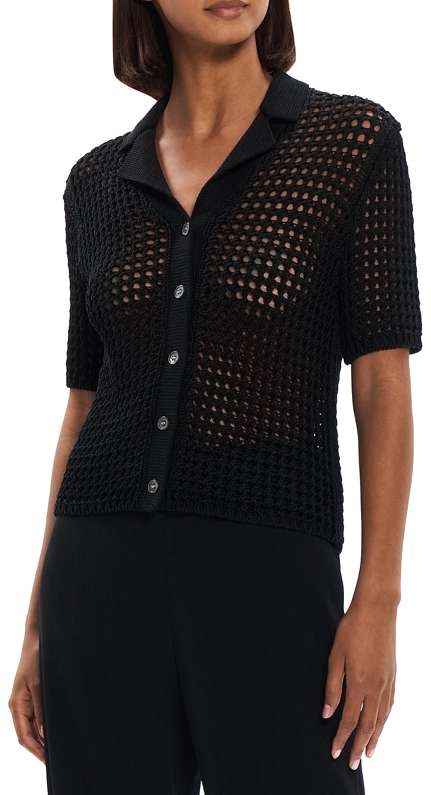 Theory Women's Shrunken Camp Shirt - Casual Short Sleeve Button Down Shirt for Work, Travel & Everyday Wear | Lightweight & Comfortable Cotton Blend Top