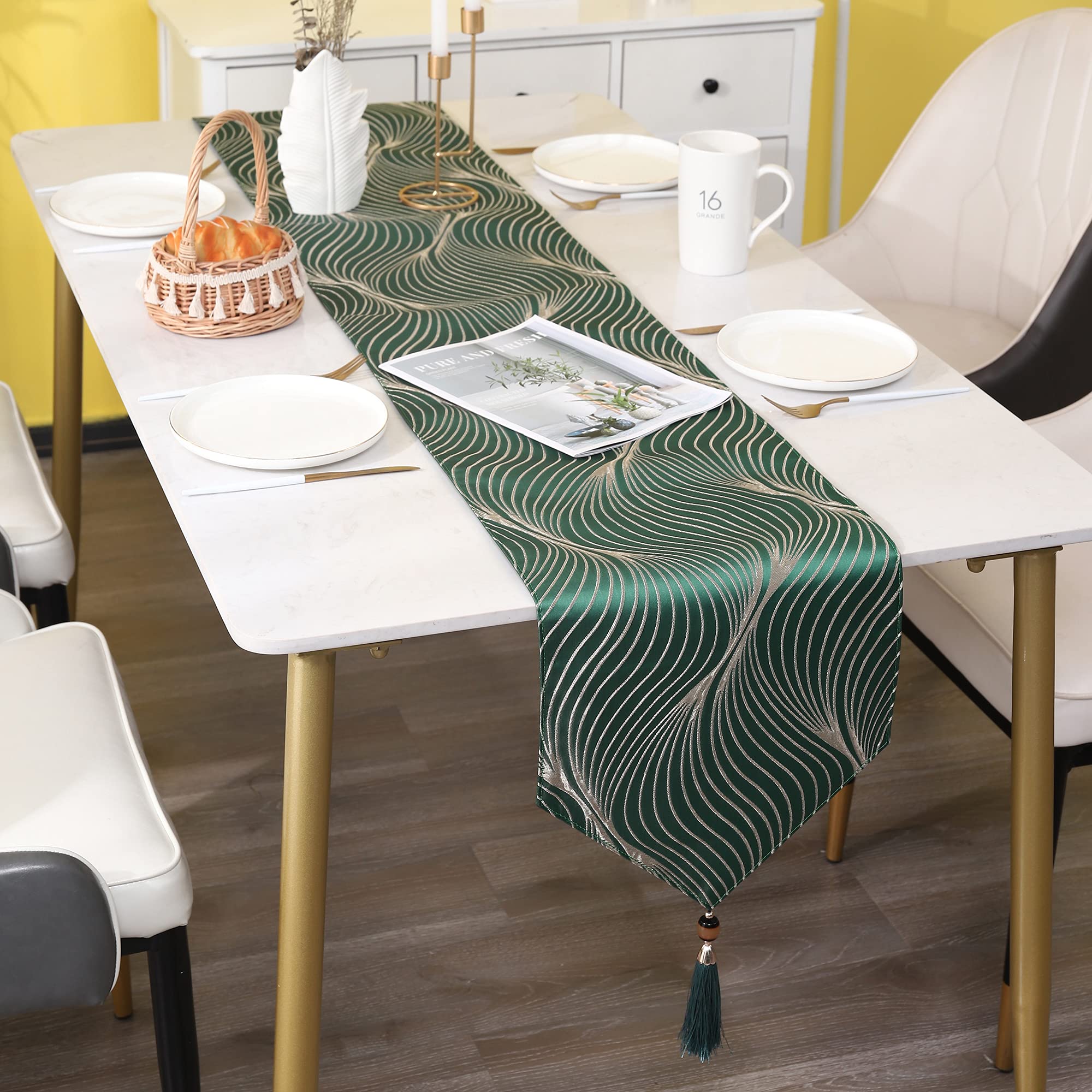ZIWUROAD Jacquard Table Runner - Non-Slip Thick Polyester Fabric with Tassel Edge for Dining Table, Cabinet, Dresser | Elegant Home Decor for Thanksgiving, Christmas & Dinner Parties