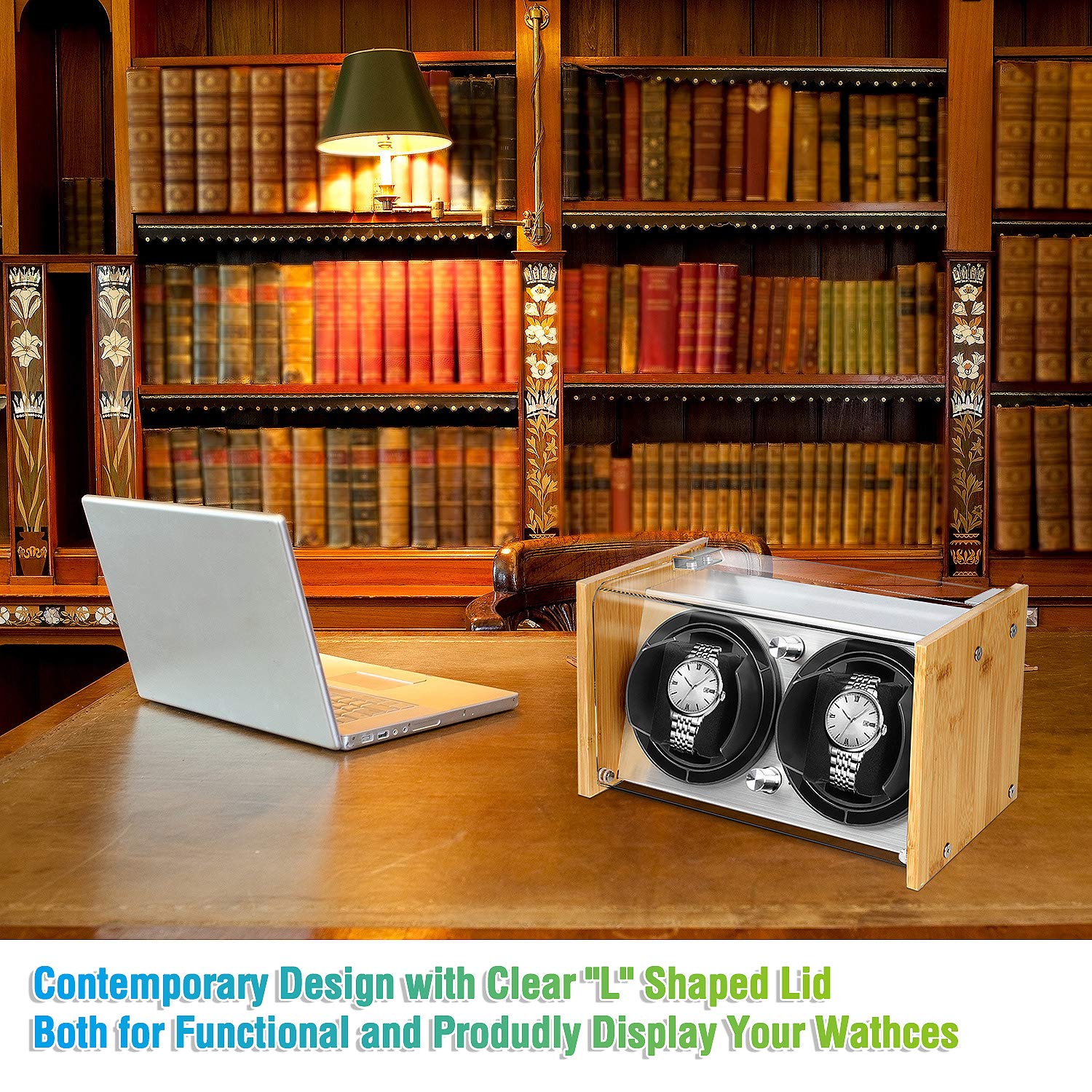 Premium Watch Winder for 2 Automatic Watches - Silent Bamboo Wooden Watch Box with 4 Rotation Modes & Quiet Motor | Perfect for Rolex, Omega & Luxury Watch Storage | Gift for Watch Collectors & Enthusiasts