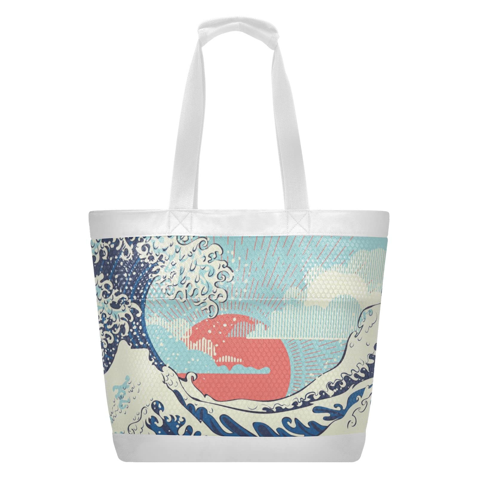 J JOYSAY Stormy Ocean Mesh Beach Tote Bag - Large Waterproof Reusable Grocery Tote for Women - Perfect for Beach, Work, Training, Hiking & Shopping