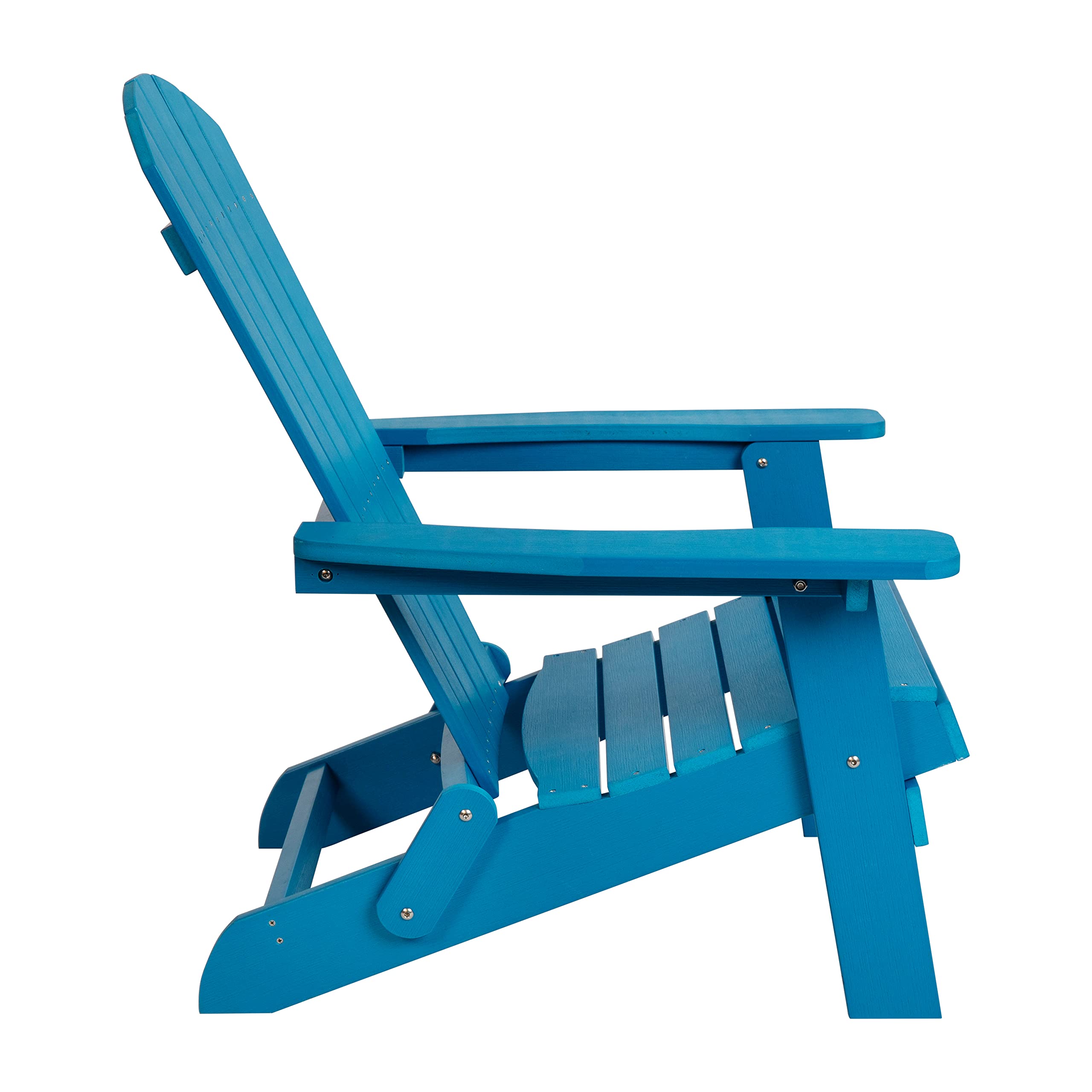 EMMA + OLIVER Set of 2 Blue Folding Adirondack Chairs with Side Table - Indoor Outdoor Patio Furniture for Garden, Deck, Poolside & Backyard Relaxation