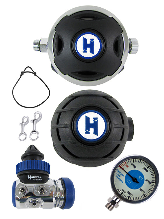 Halcyon H50D DIN Regulator Set with Halo Second Stage & Aura Octopus - Includes FREE Termo Gauge | Scuba Diving Gear for Professional and Recreational Divers