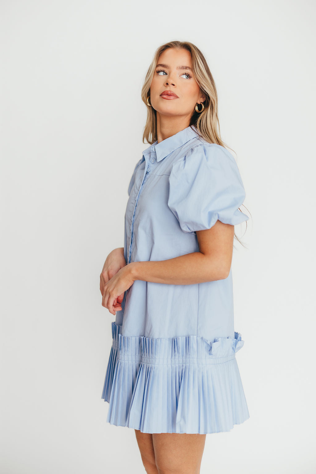 Alicia Pleated Hem Mini Dress in Powder Blue - Flowy Summer Dress for Women, Casual & Party Wear, Perfect for Beach, Date Night & Special Occasions