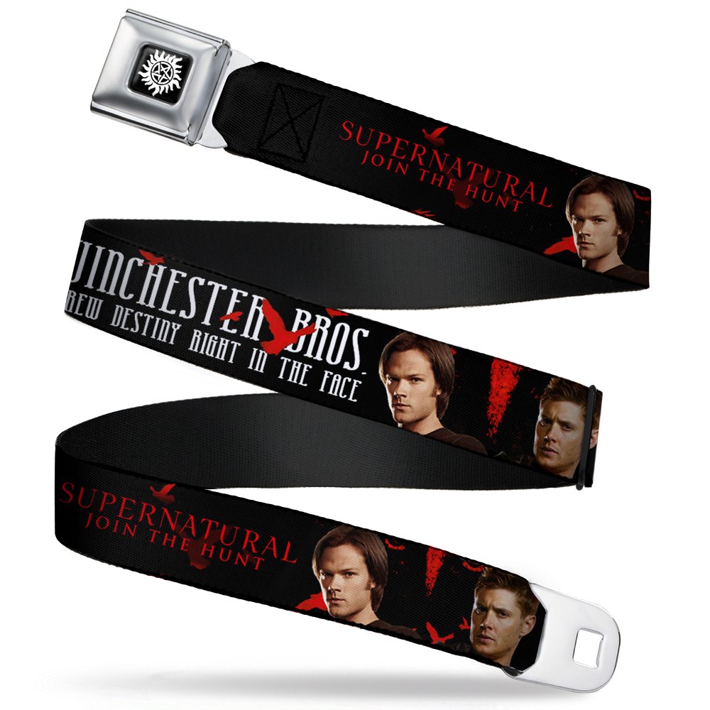 Buckle-Down Supernatural Winchester Bros Seatbelt Belt - Stylish Screw Destiny Pose Design for Men | Perfect for TV Show Fans, Cosplay & Everyday Fashion