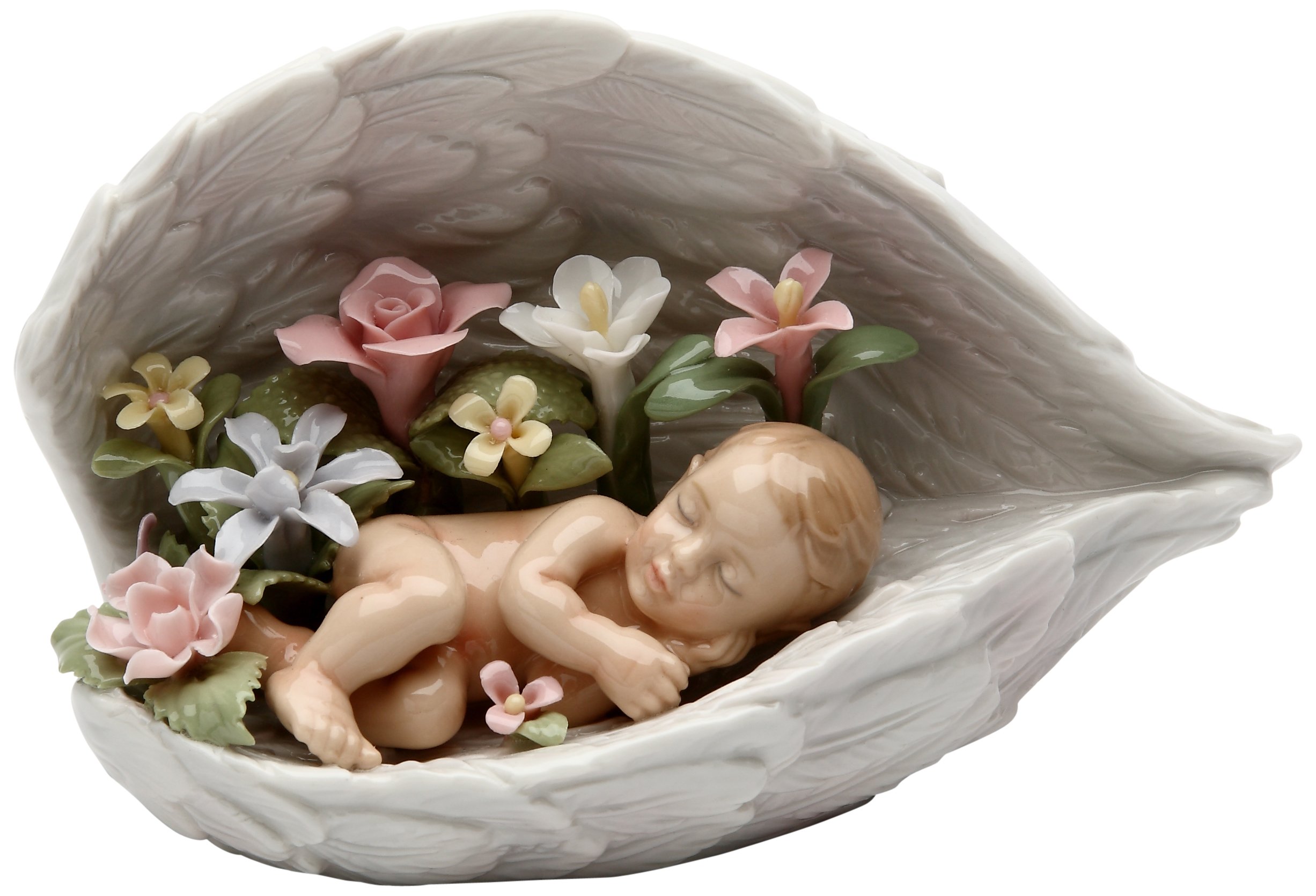 20846 Guardian Angel Wings Ceramic Baby Figurine - 6 Inch Collectible for Nursery Decor, Christening Gift & Home Display