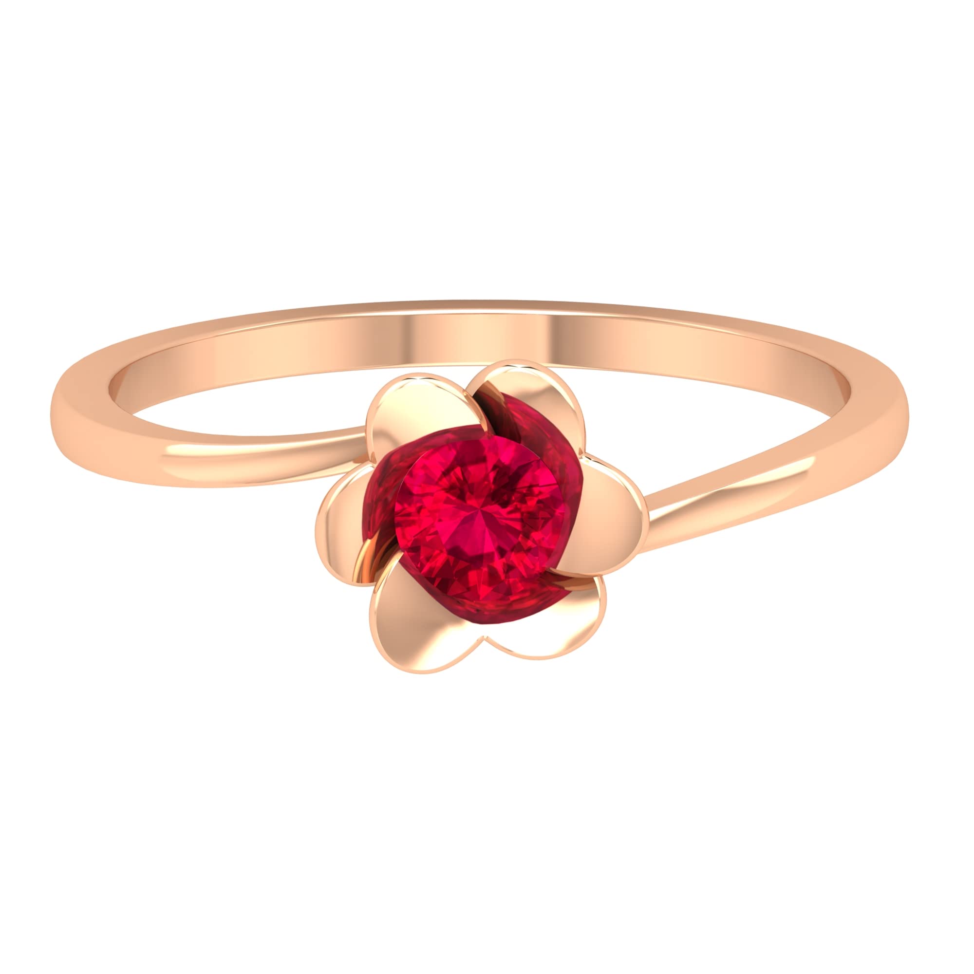 1/4 CT Ruby Flower Ring - 4 MM Round Cut Ruby Solitaire Ring in 14K Solid Gold | July Birthstone Jewelry, Adorable Floral Bypass Ring for Women | Perfect for Anniversaries, Valentine's Day & Special Occasions