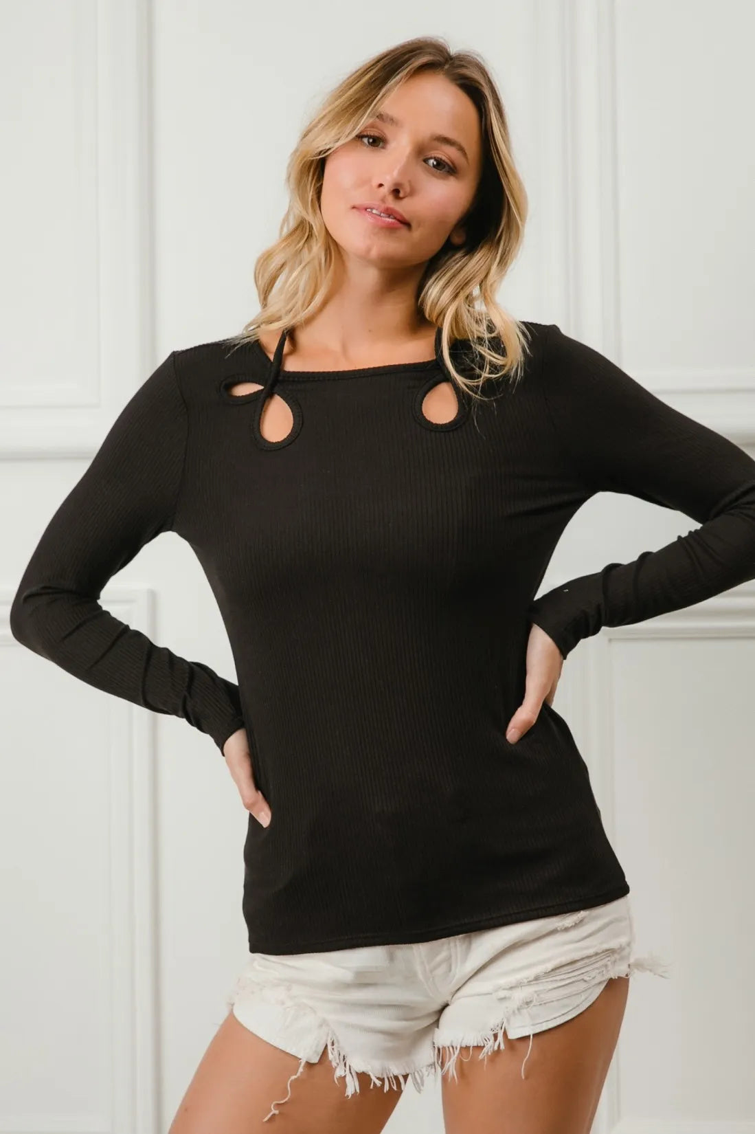Stylish BiBi Rib Knit Cut Out Tied Neck Top for Women | Trendy Casual & Party Wear | Perfect for Date Nights and Outings