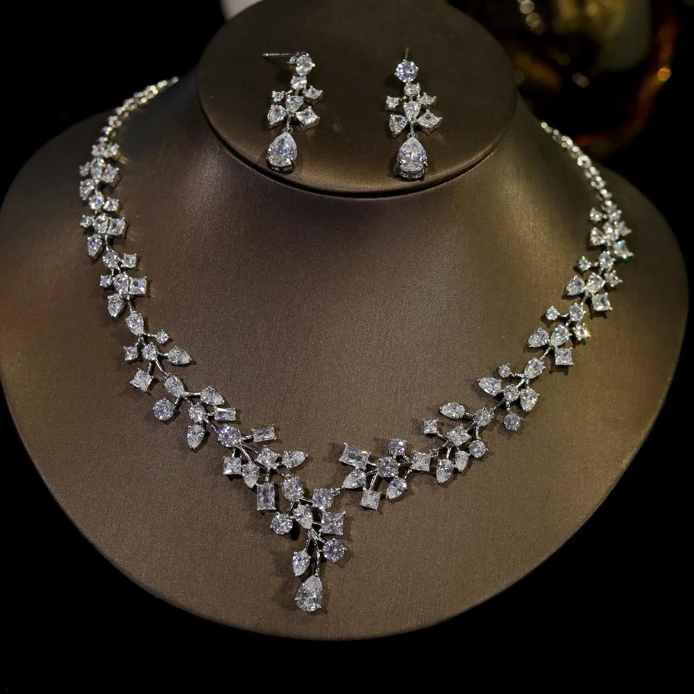 3A Cubic Zirconia Wedding Necklace Set - Sparkling Crystal Bridal Jewelry for Bride & Bridesmaids | Elegant Gift for Weddings, Anniversaries & Special Occasions