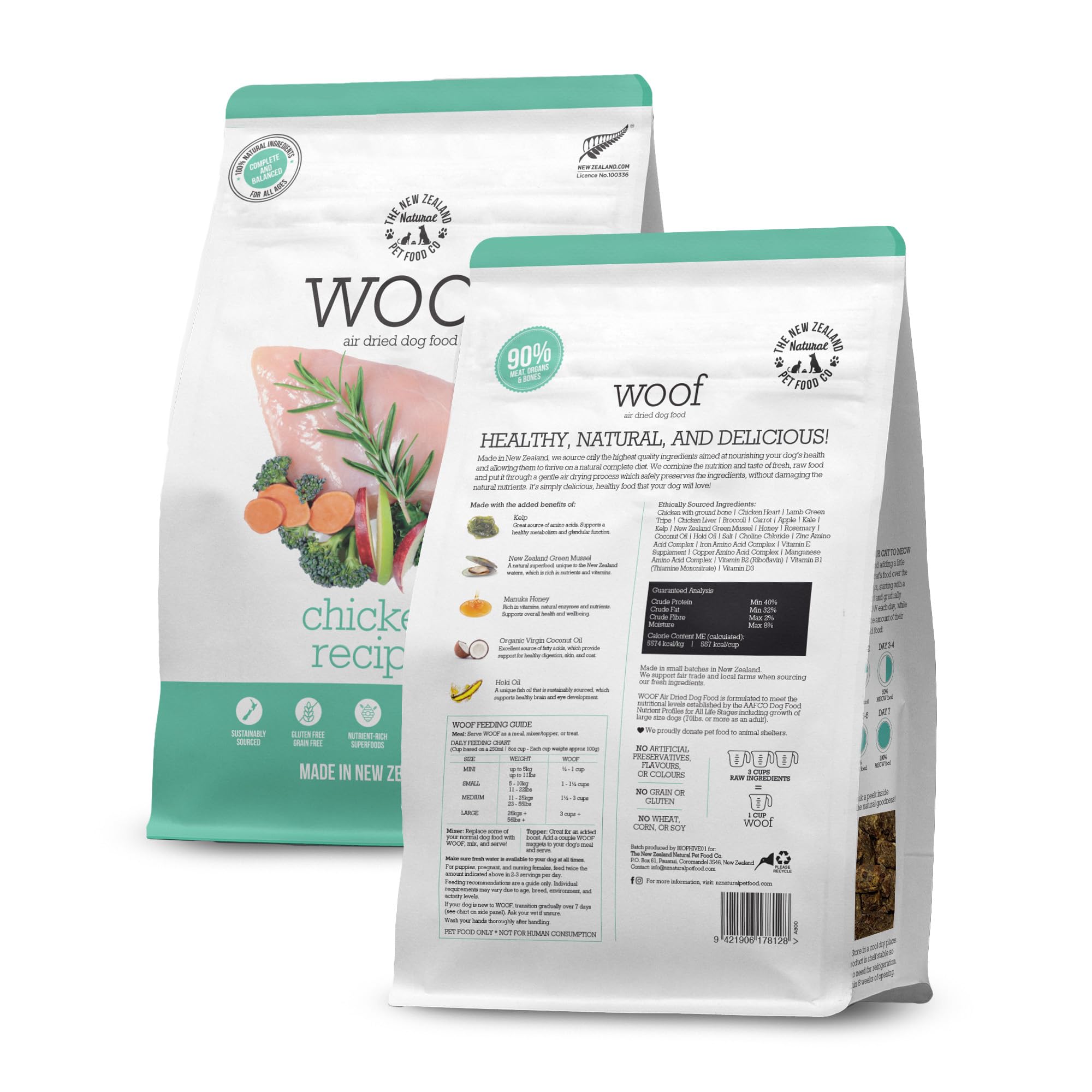 WOOF Air Dried Dog Treats - High Protein Chicken Recipe Dog Food Topper for Dry Kibble | Healthy Natural Dog Food Supplement 26.5oz | Perfect for Training Rewards & Mealtime Enhancement