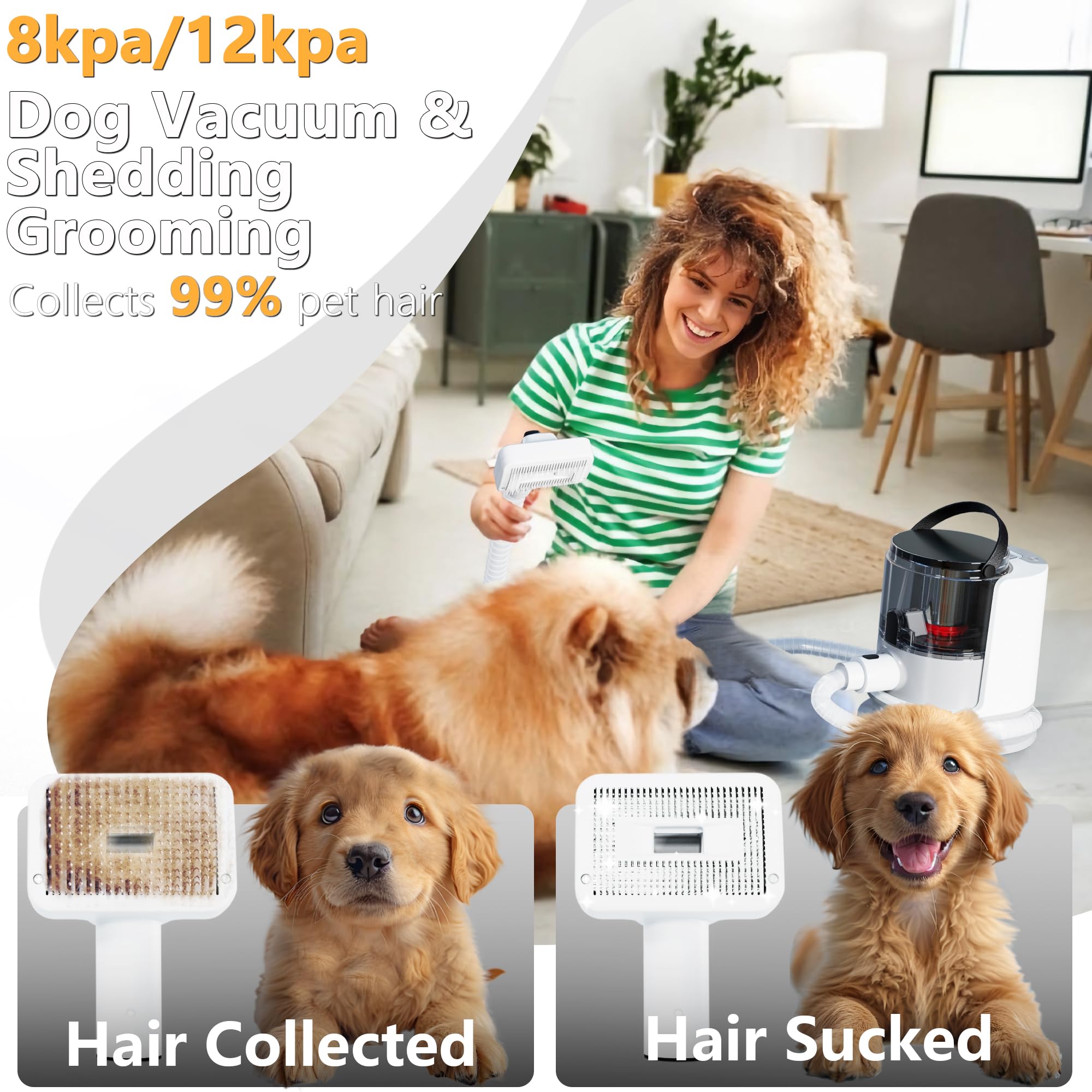 FOTING 5-in-1 Dog Grooming Vacuum Kit - 12000Pa Powerful Pet Hair Vacuum with Clippers, Shedding Brush & 2 Suction Levels - Professional Grooming Tools for Dogs - Perfect for Home Pet Grooming & Shedding Control