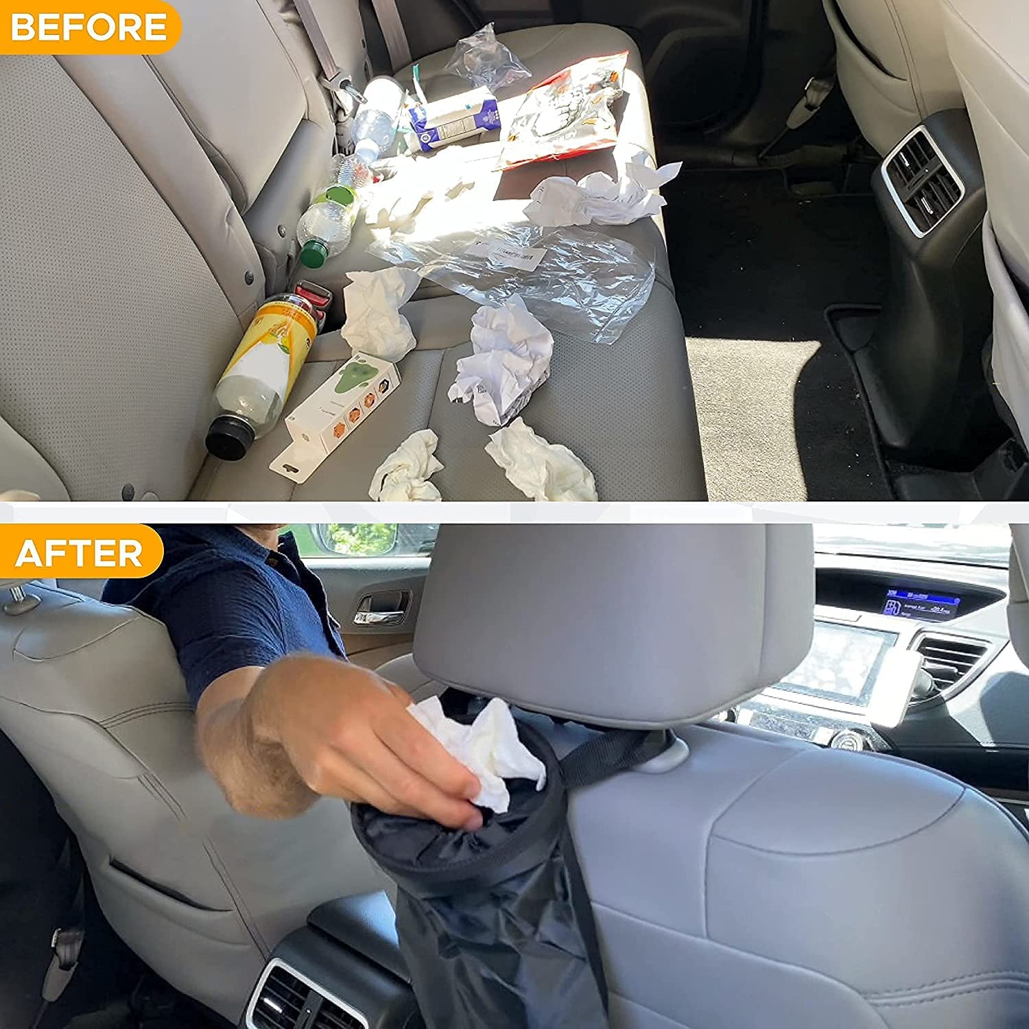 **2 Pack Waterproof Leakproof Car Trash Bag - Hanging & Detachable Trash Can for Car Console & Headrest - Perfect for Road Trips, Commuting & Travel (Asian)**