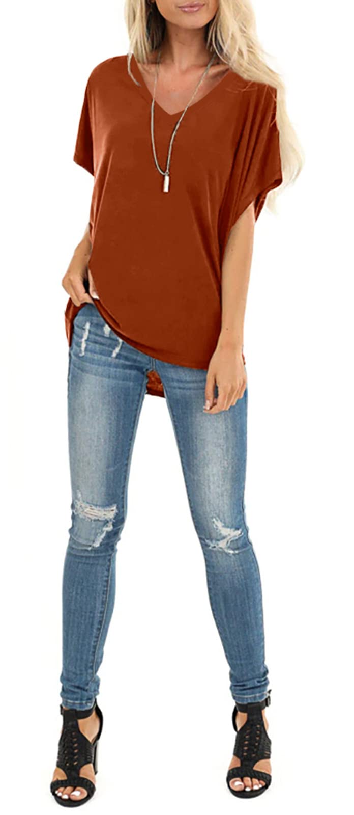 Women's Summer Dolman Sleeve V-Neck Casual T-Shirt - Breathable Comfort Top for Everyday Wear, Beach Outings & Weekend Relaxation