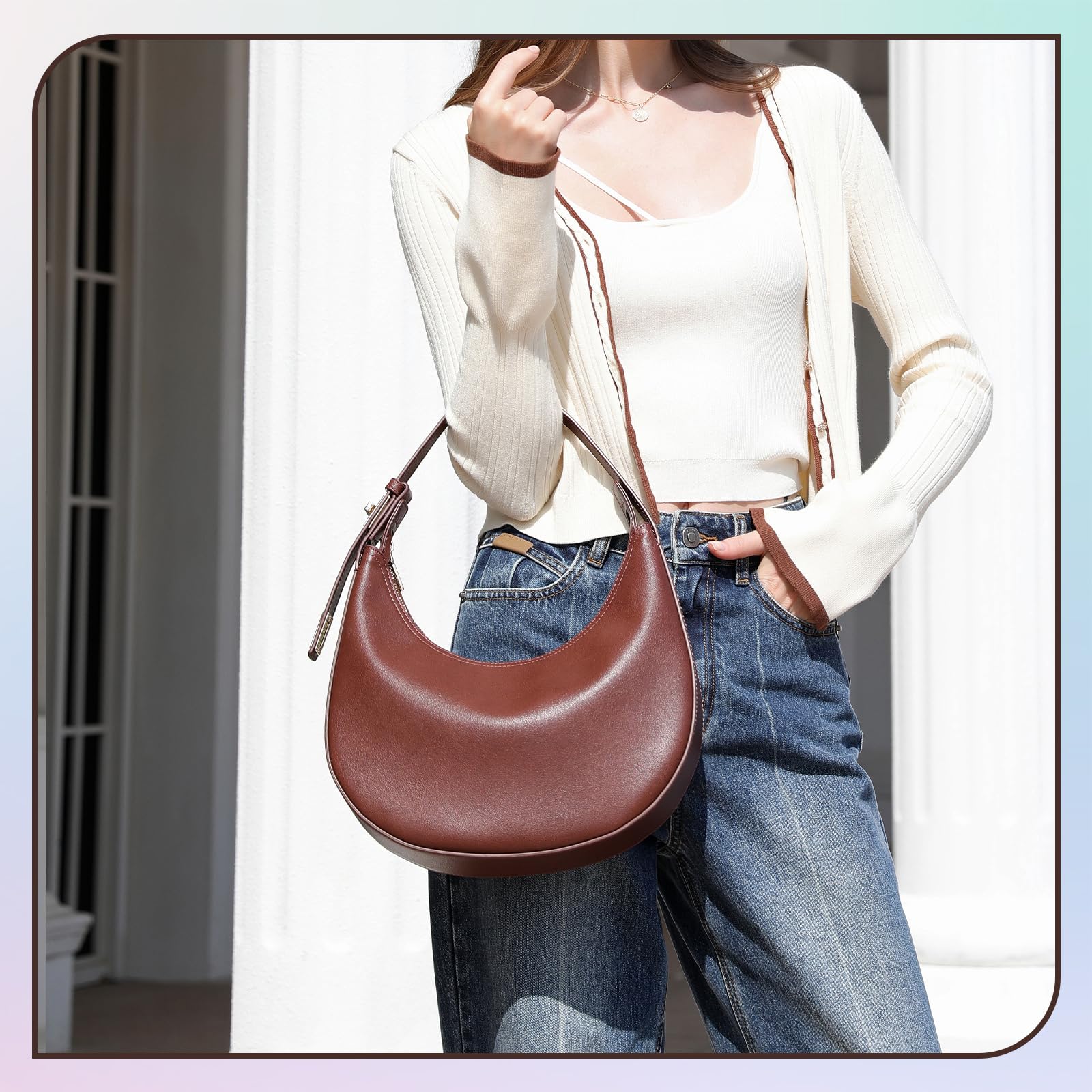 3-Way Adjustable Shoulder Handbag for Women - Waterproof Leather Crossbody Bag with Zip Closure, Hobo Purse & Clutch | Perfect for Work, Travel & Everyday Use