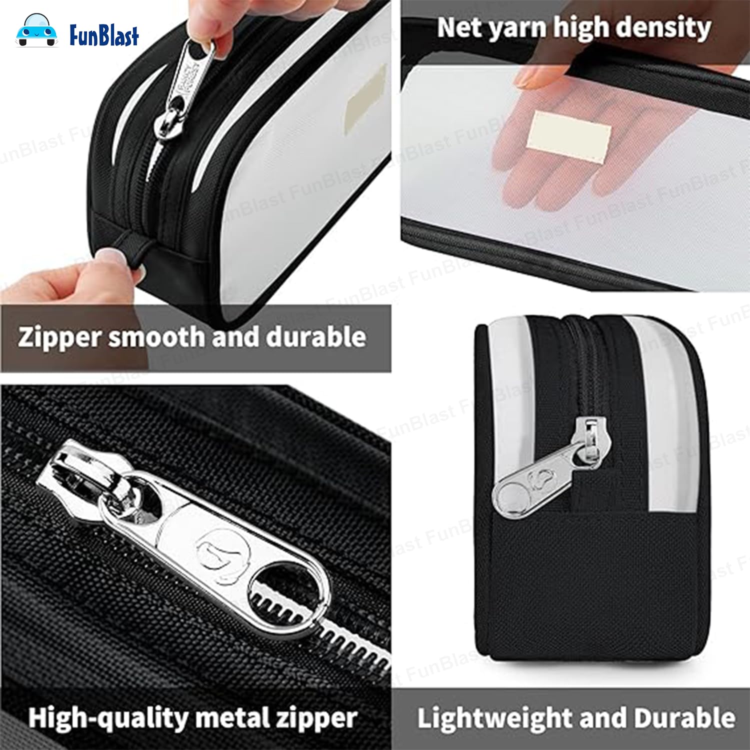 FunBlast Clear Zipper Pencil Case - Large Capacity Transparent Pencil Pouch for School, Office & Travel - Durable Stationery Organizer for Pens, Makeup & Accessories (Black) - Perfect for Students, Professionals & Daily Use