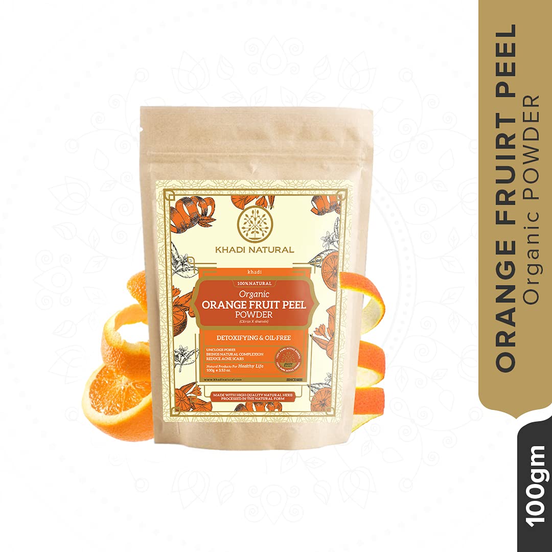 KHADI NATURAL Organic Orange Fruit Peel Powder - Pack of 2 (2x100g) 200g | Exfoliating & Brightening Face Mask | DIY Skincare & Hair Care