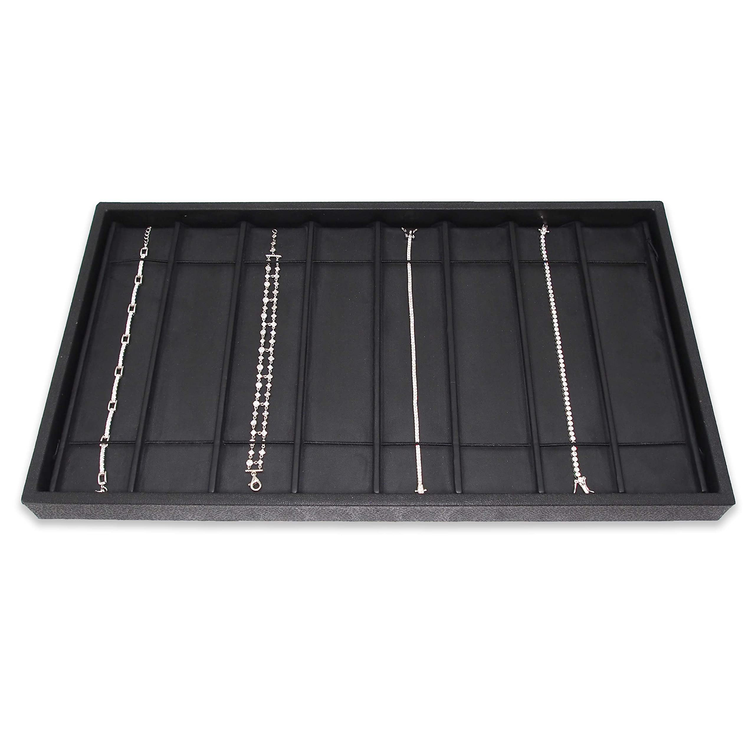 Premium 8-Section Black Leatherette Sorting Tray with Free-Standing Plastic Display Base - 14.75