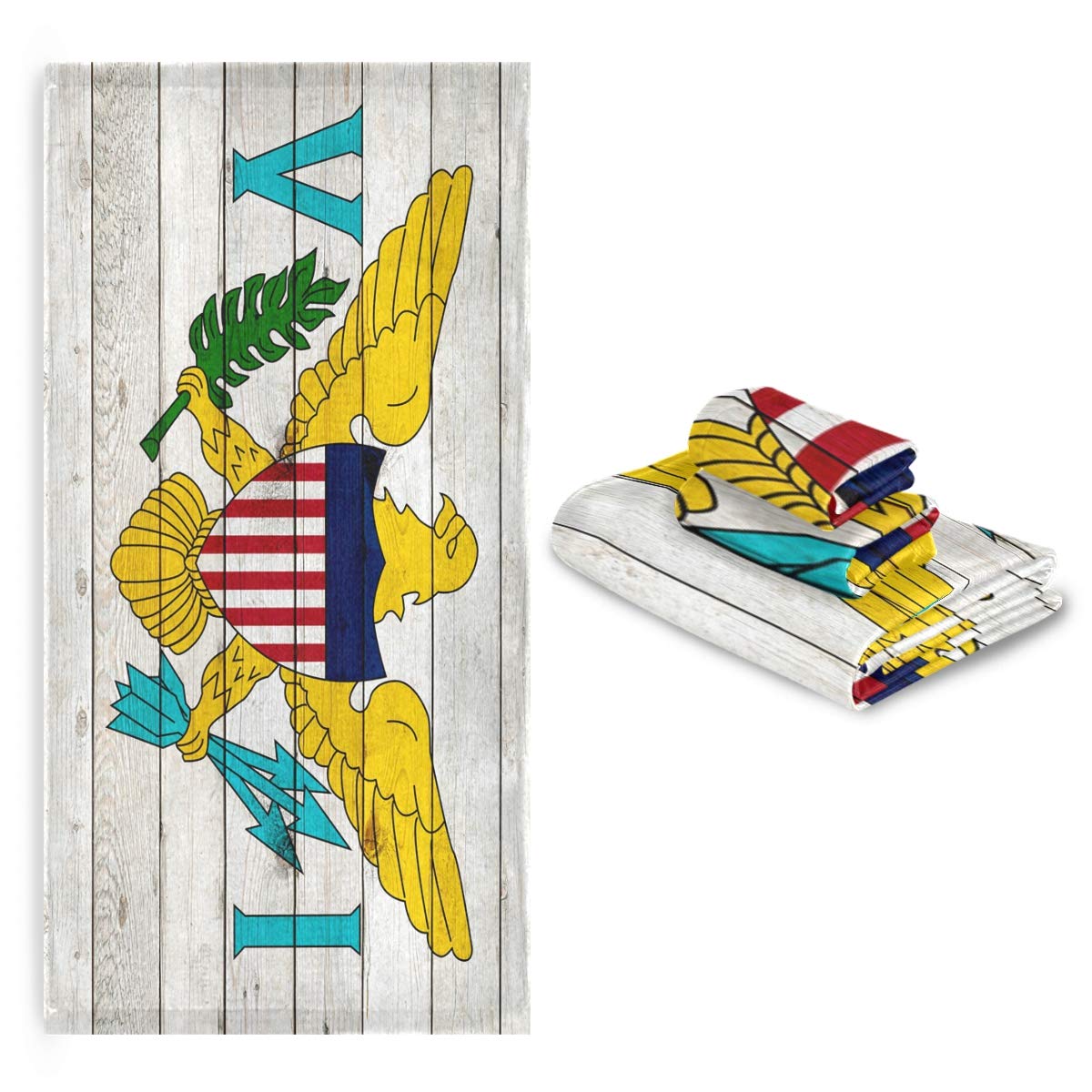 Premium 3-Piece U.S. Virgin Islands Flag Towel Set - Soft Absorbent Bath Towel, Hand Towel & Washcloth for Kitchen, Beach, Gym, Spa, Bathroom & Hotel Use