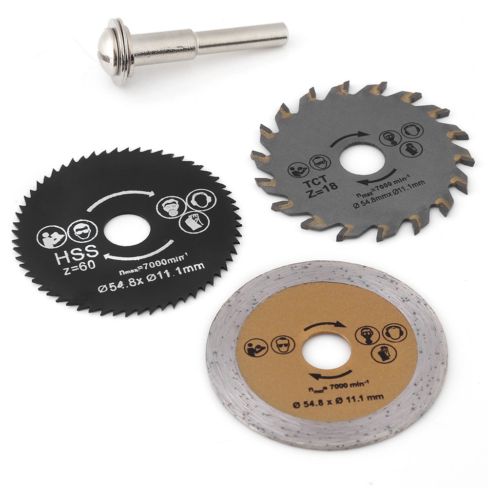 3pcs 54.8mm HSS Mini Circular Saw Blades for Wood Cutting - Rotary Tool & Mandrel Set for DIY Projects