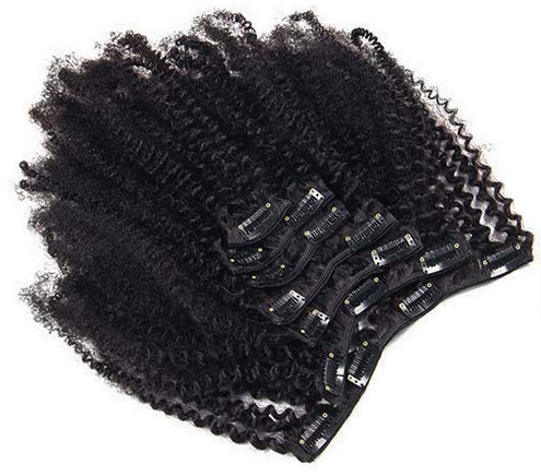 #1B Color Afro Kinky Curly Human Hair Clip-in Extensions - Virgin Mongolian Hair 7pc Set (10inch, 120g) for Black Women - Perfect for Protective Styling, Volume Boost & Everyday Glam