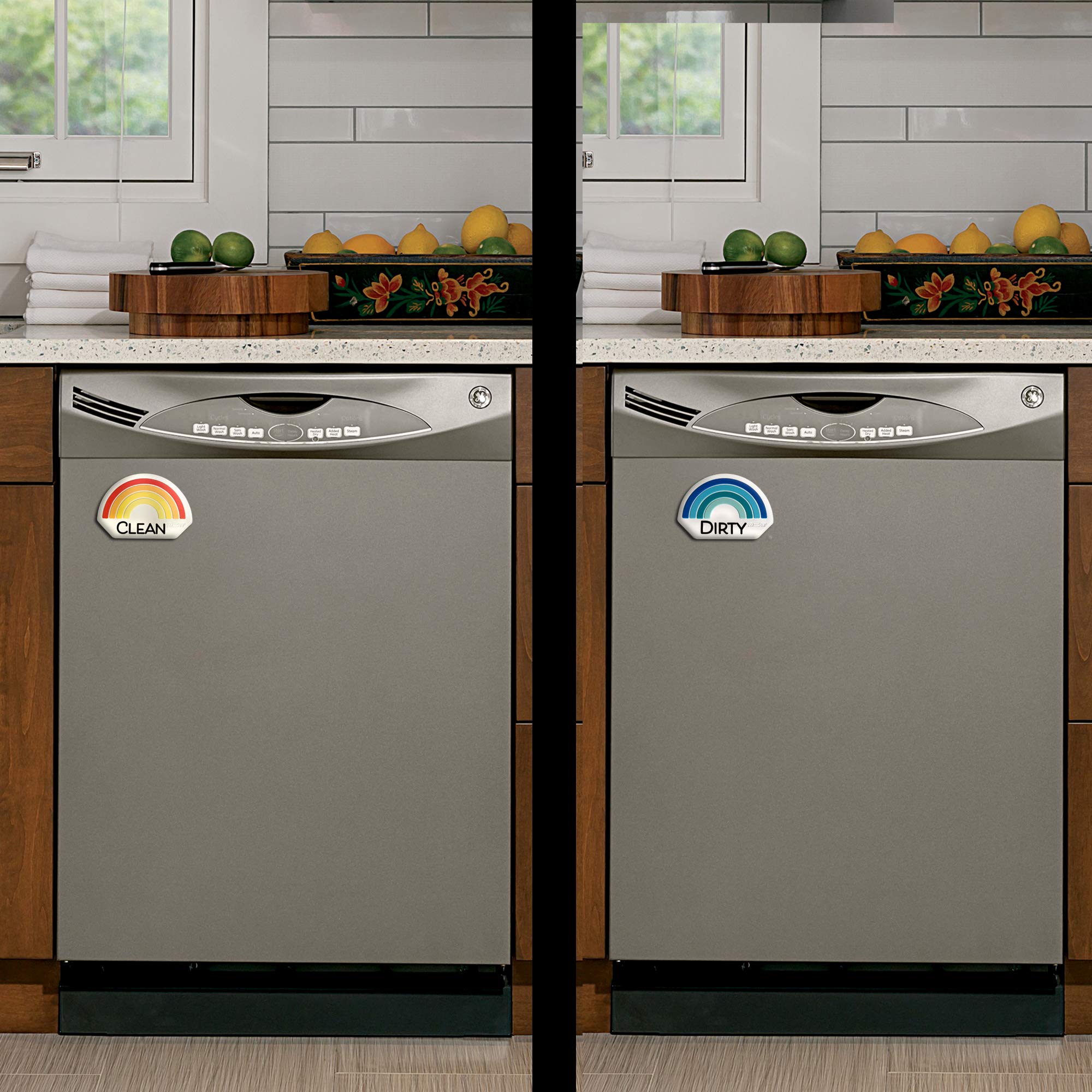 Retro Rainbow Clean Dirty Dishwasher Magnet Sign - Double Sided Silicone Flip Indicator, Strong Non-Scratch Magnet for Kitchen - Waterproof & Decorative Design - Perfect for Modern Homes, Apartments, and Office Kitchens