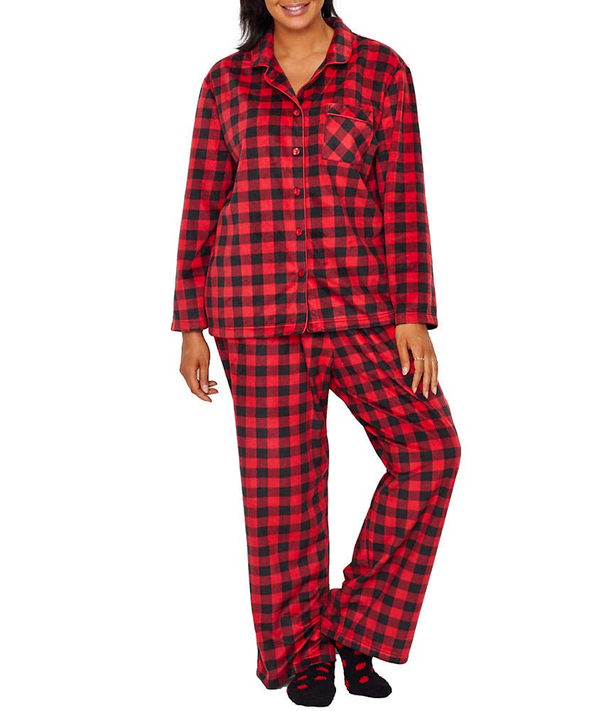 Karen Neuburger Women's Cozy Long Sleeve Minky Fleece Pajama Set with Socks - Soft Winter Sleepwear for Cold Nights, Lounge Wear & Gift Idea