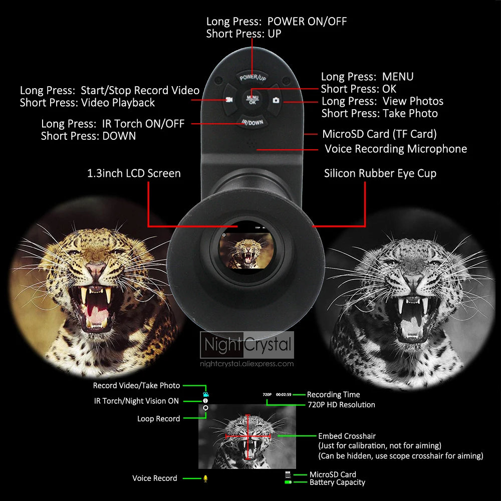 Best Hunting Night Vision Goggles with 850nm Rifle Thermal Scope - Clip-On Monocular Digital Camera for Red Dot Sight & Laser IR - Perfect for Night Hunting, Wildlife Observation & Tactical Missions