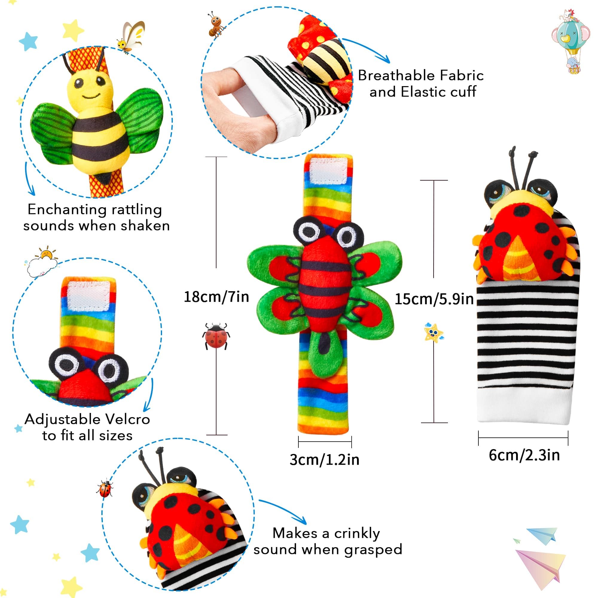 Best Baby Toys 0-6 Months - Soft Infant Socks with Rattles, Newborn Hand & Foot Wrist Rattles for Boys & Girls | Perfect Baby Shower Gifts, Birthday Presents for 0-12 Months | Great for Sensory Play, Tummy Time & Early Development