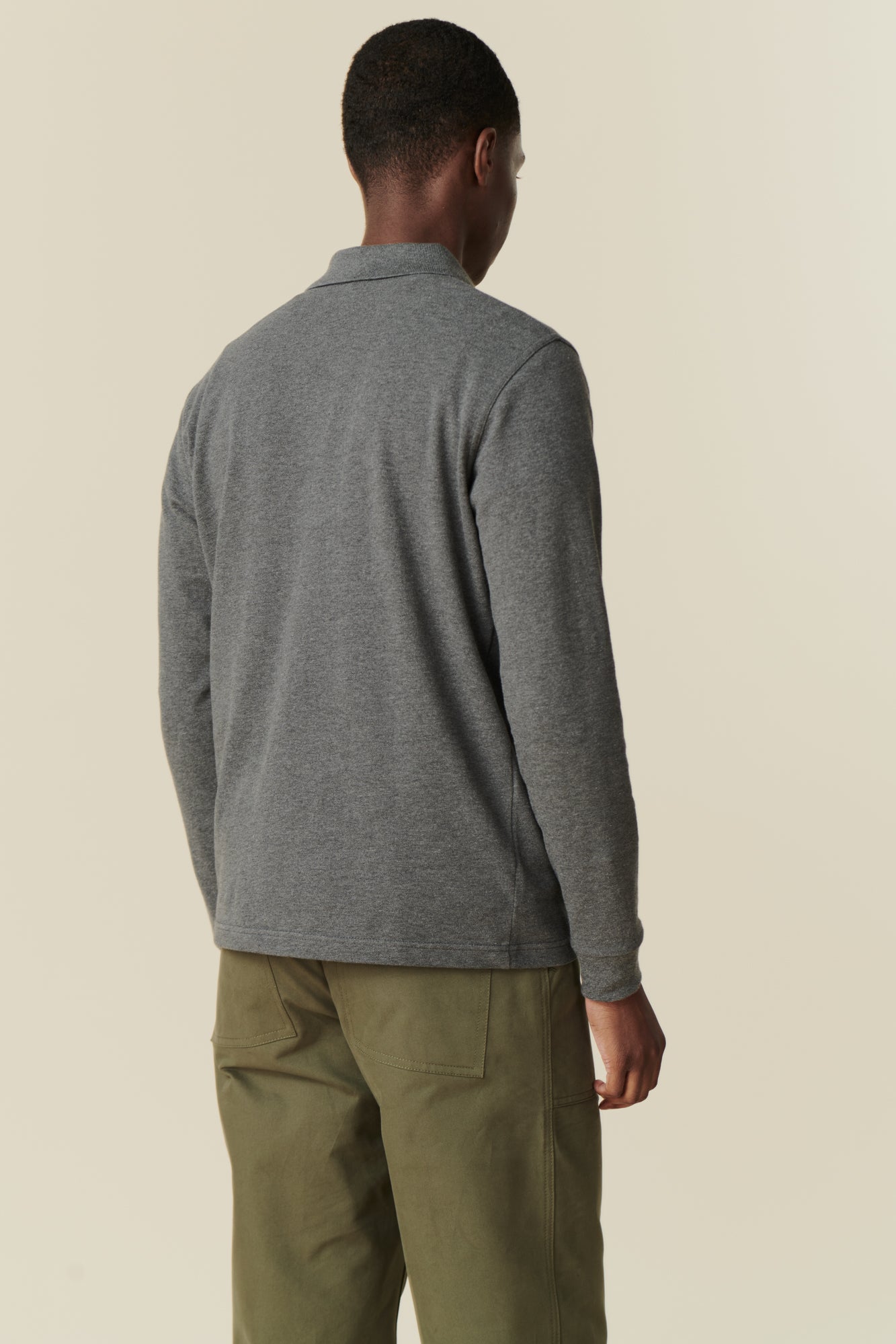 Premium Men's Long Sleeve Polo Shirt - Breathable Cotton Blend, Grey Marl - Perfect for Business Casual, Golf & Everyday Wear
