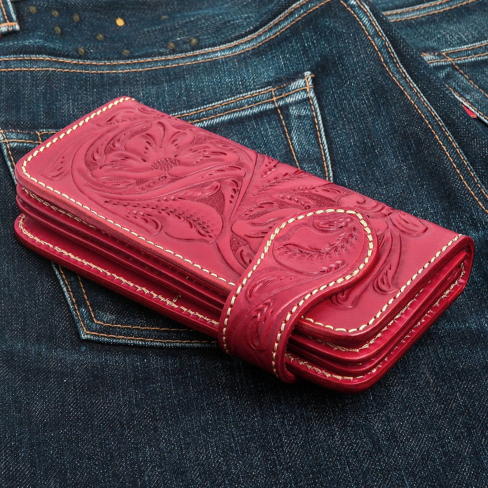Premium Genuine Red Indian Leather Biker Wallet for Men - Stylish & Durable RFID Blocking Wallet for Motorcycle Riders, Travel & Everyday Use