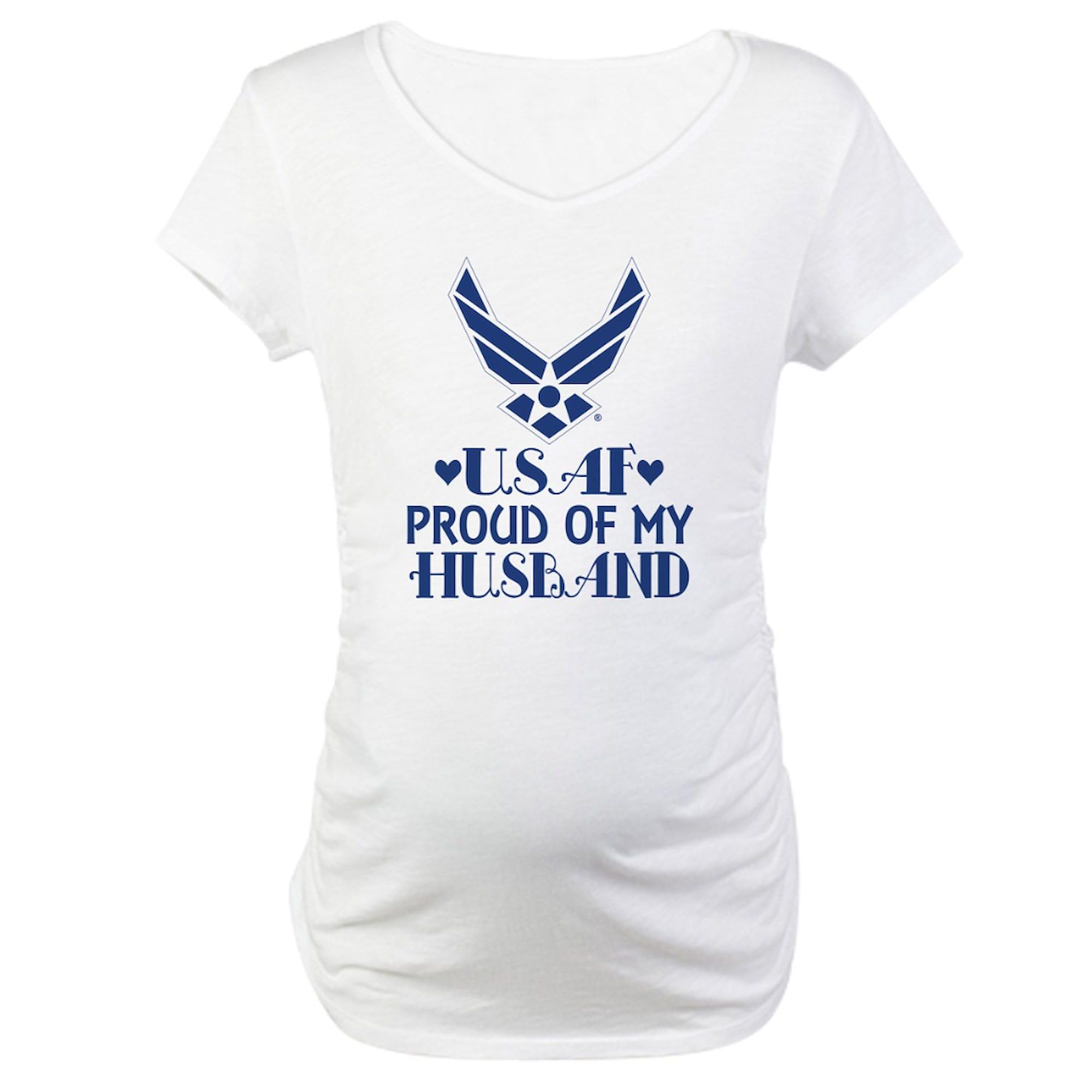 Air Force Husband Proud Wife Maternity T-Shirt - Women's Ruched Side Pregnancy Tee for Military Spouses - Perfect for Baby Showers & Military Appreciation Events