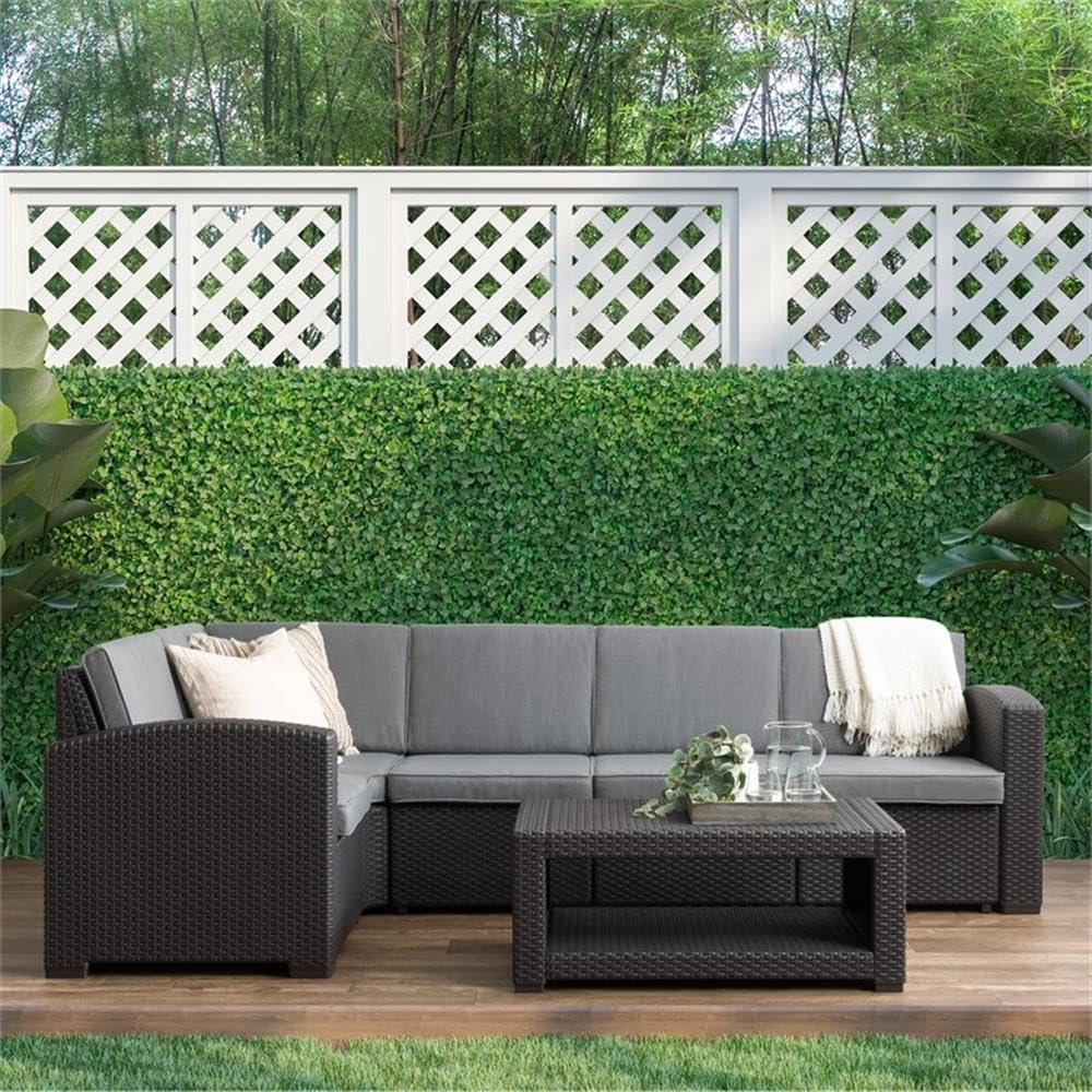 Premium Black Wicker Rattan 6-Piece Patio Sectional Set with Gray Cushions - Outdoor Furniture for Lakefront, Garden, Backyard & Poolside Relaxation