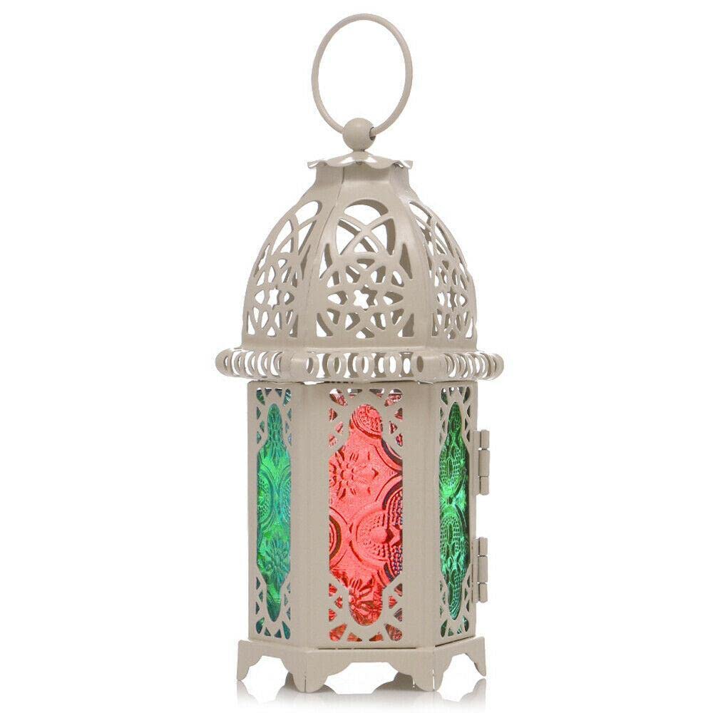 CompreDH 2-Pack Moroccan Style Lantern Candle Holders - Handcrafted Iron & Glass Table Decor for Weddings, Parties, Halloween - Elegant Candlestick Centerpiece for Home, Garden, and Outdoor Decor