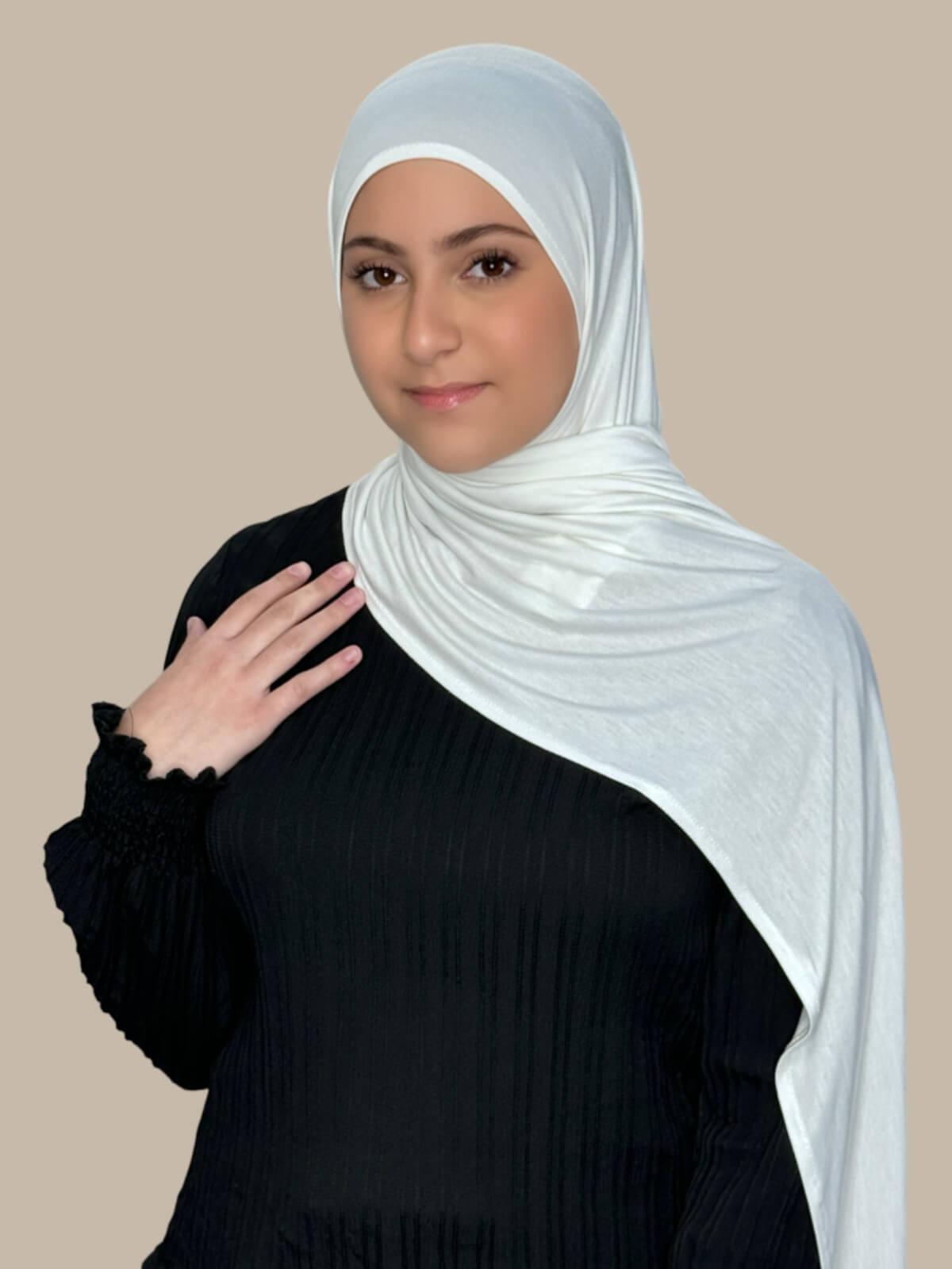 Modish Girl Pre Sewn Jersey Hijab Off White - Soft & Comfortable Muslim Headscarf for Daily Wear, Work, and Prayer