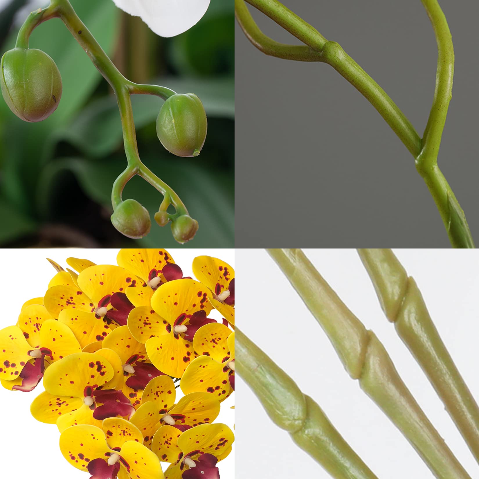 FagusHome 6 Pcs 32 Inch Artificial Phalaenopsis Orchid Flowers Stems - Fake Silk Flowers for Home Décor, Wedding Centerpieces & Office Decoration (Yellow Piebald)