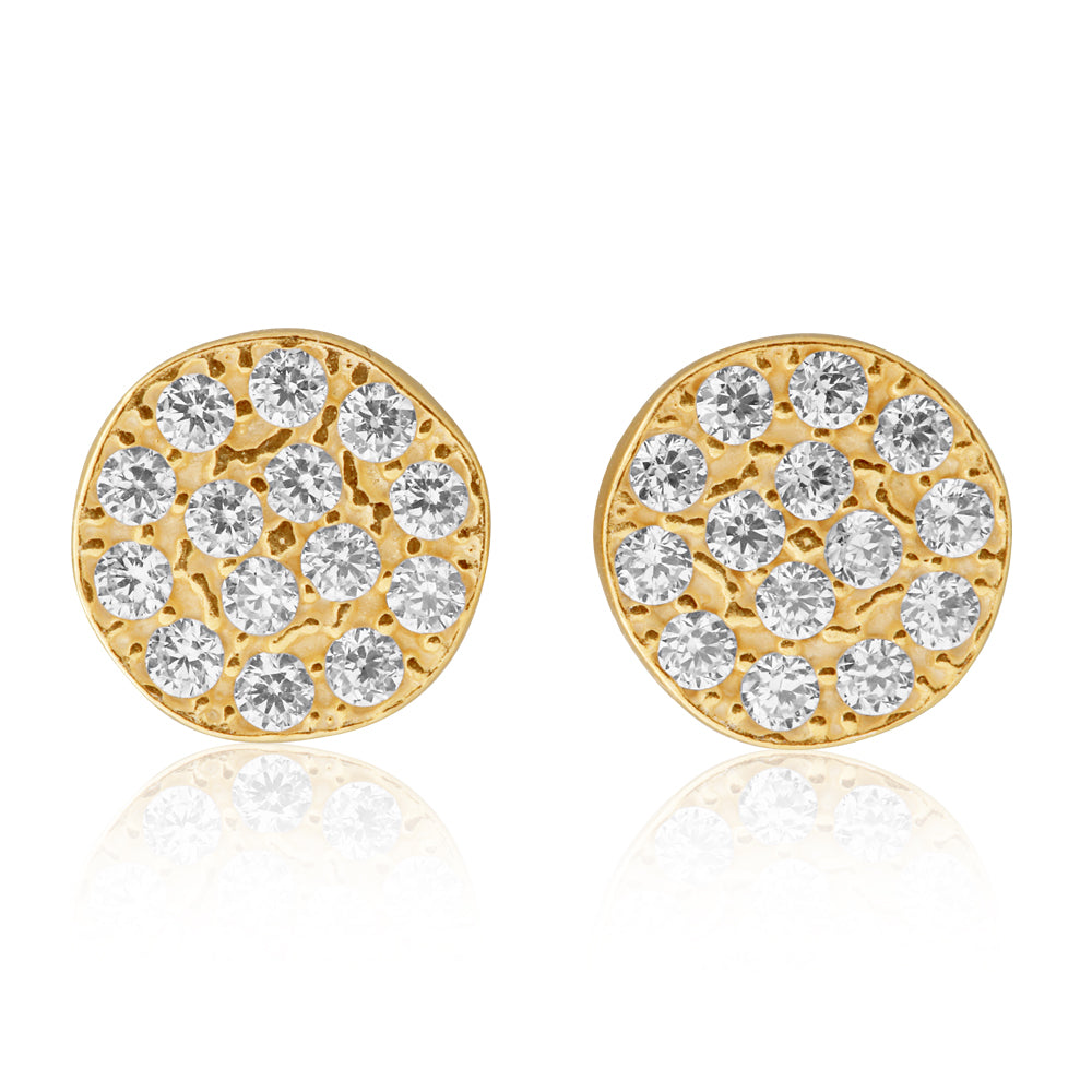 9ct Gold Silver Plated Cubic Zirconia Round Stud Earrings for Women - Elegant Everyday Jewelry Gift for Her, Perfect for Parties, Weddings & Special Occasions