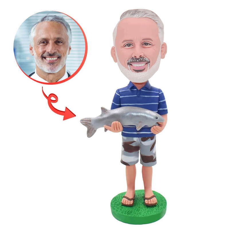Custom Fishing Bobblehead - Personalized Angler Figurine - Perfect Gift for Fishing Enthusiasts & Office Decor