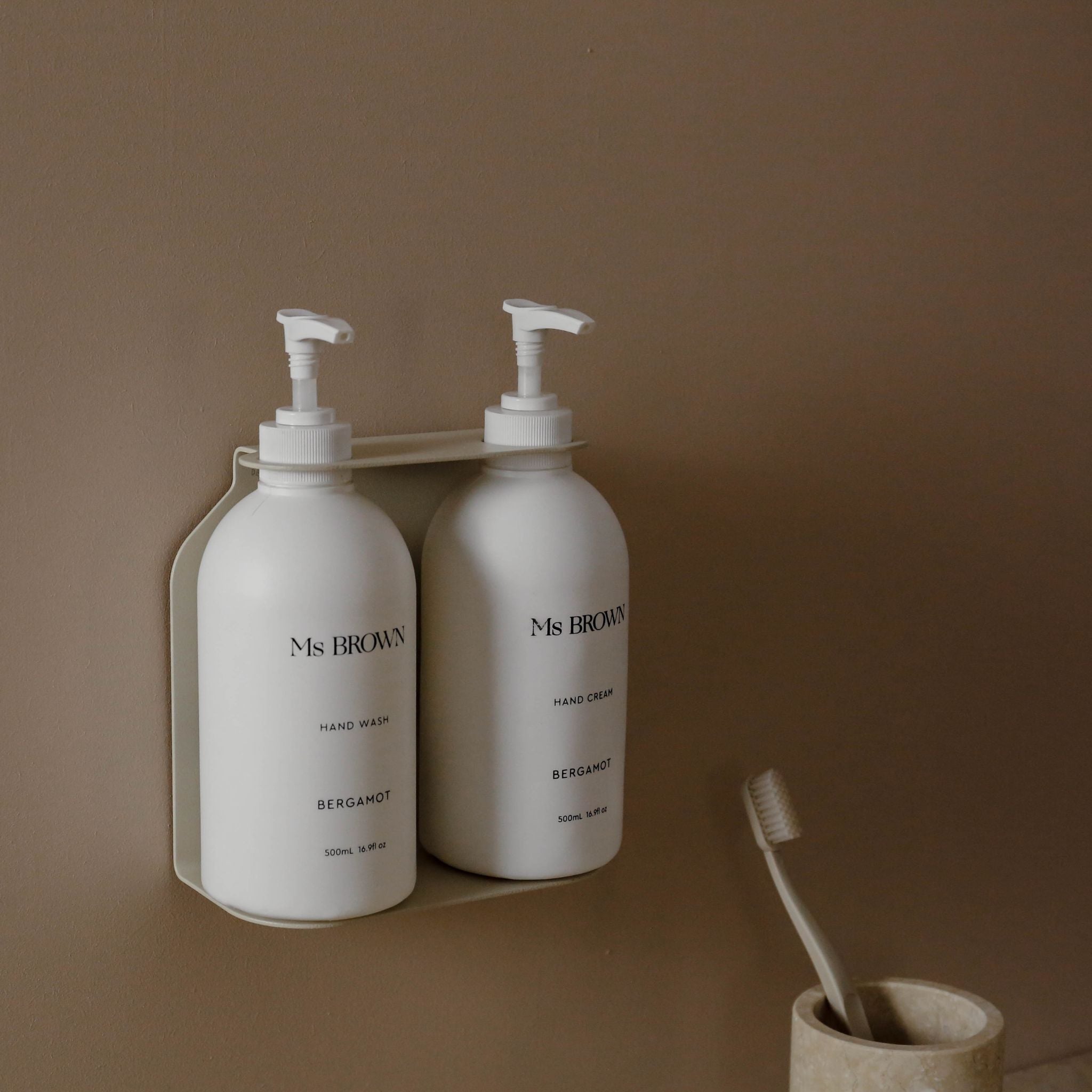 Dual Soap Dispenser Holder with Non-Slip Base - Modern Bathroom Organizer for Kitchen & Bathroom Countertop | Rustproof & Space-Saving Design for Liquid Soap, Hand Wash, and Lotion Dispensers