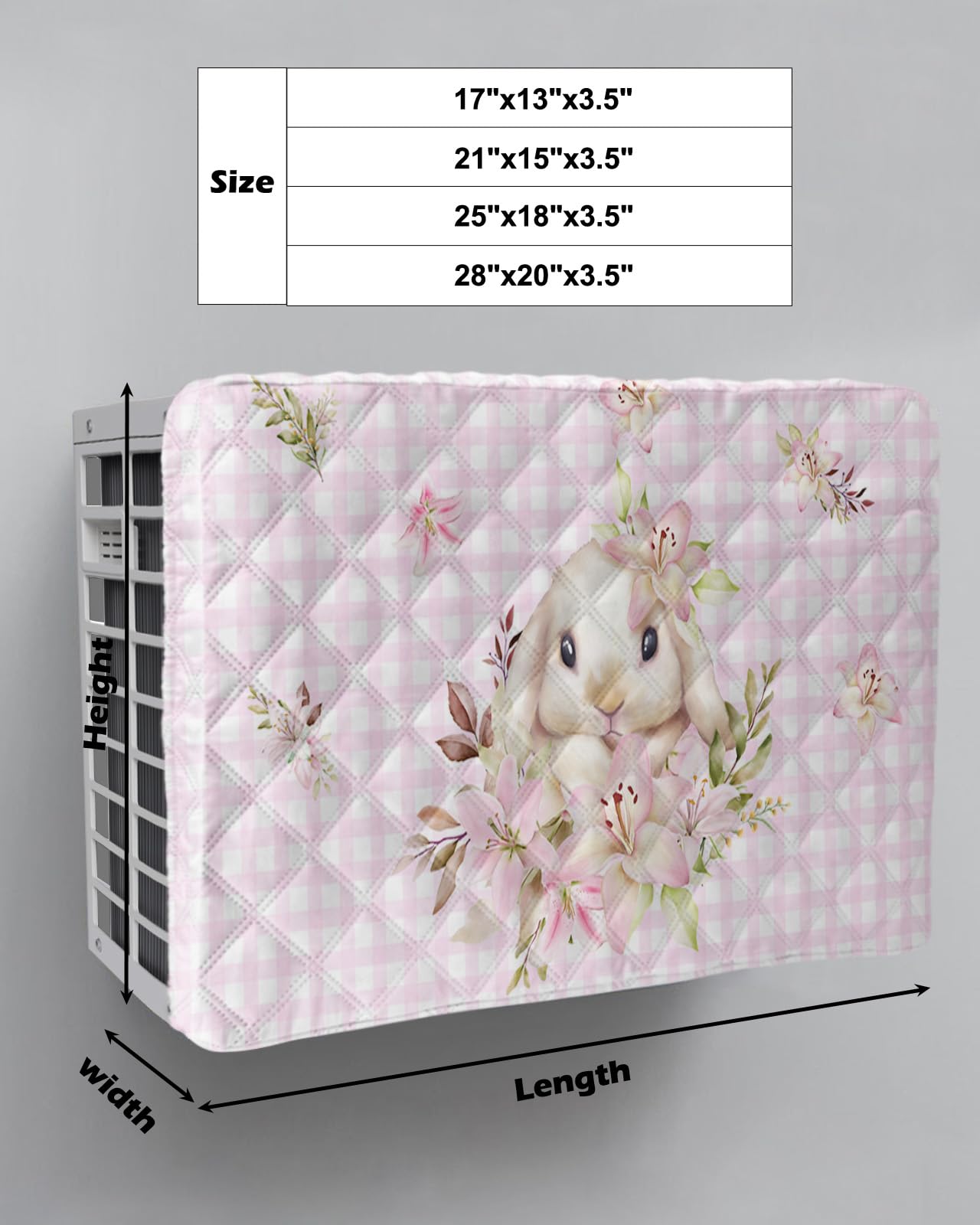 Pink Plaid Indoor Air Conditioner Cover for Window Units - Double Insulation, Adjustable & Waterproof AC Cover with Elastic Straps - 28'' x 20'' x 3.5'' - Perfect for Easter Bunny, Spring Flowers & Leaves Decor - Ideal for Home, Office & Seasonal Protection