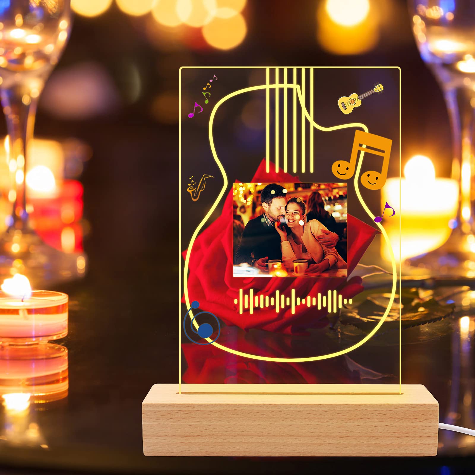 Custom Music Art Plaque Night Light - Personalized LED Lamp with Scannable Photo & Song Album Cover - Unique Gift for Father's Day, Mother's Day, Valentine's, Christmas, Birthday & Anniversary - Perfect for Bedroom Decor, Romantic Surprises & Special Occasions