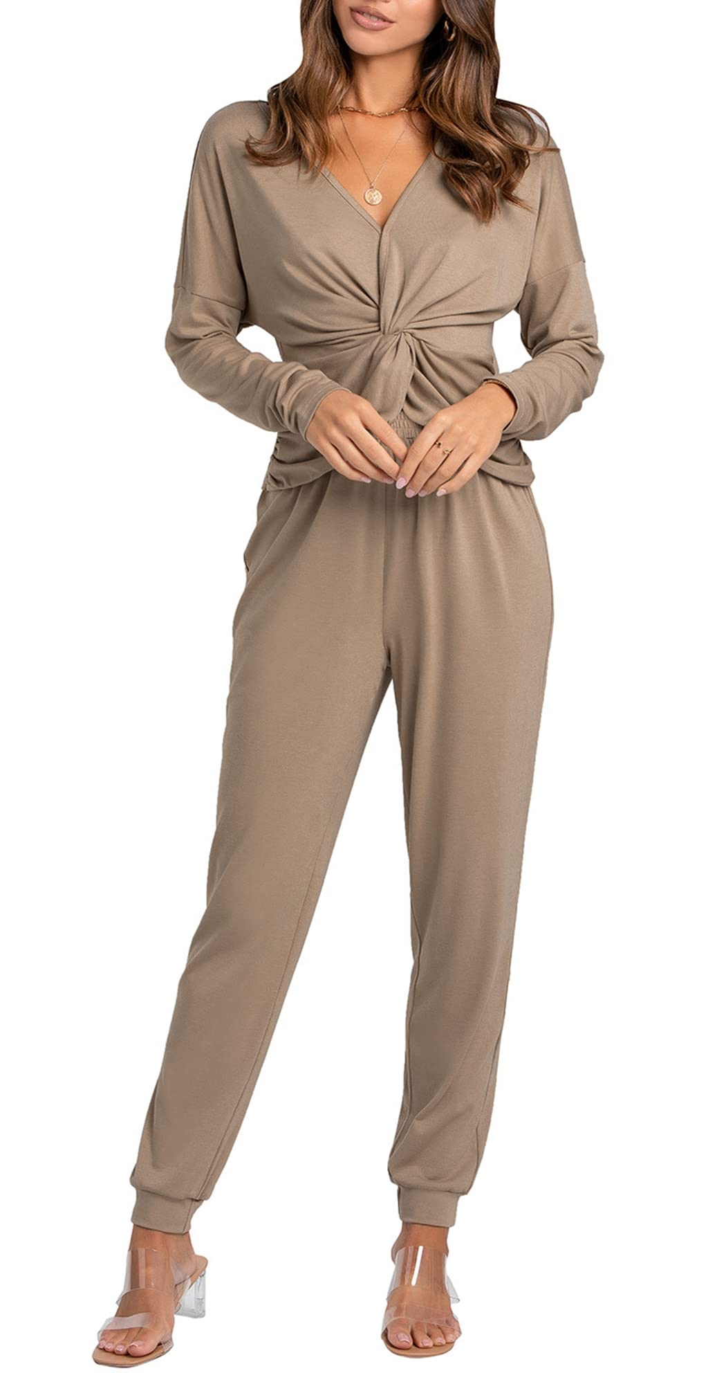 Women's 2-Piece Patchwork Sweatsuit Set - Trendy Sweatshirt & Jogger Pants Lounge Outfit for Casual Wear, Yoga, and Home Relaxation
