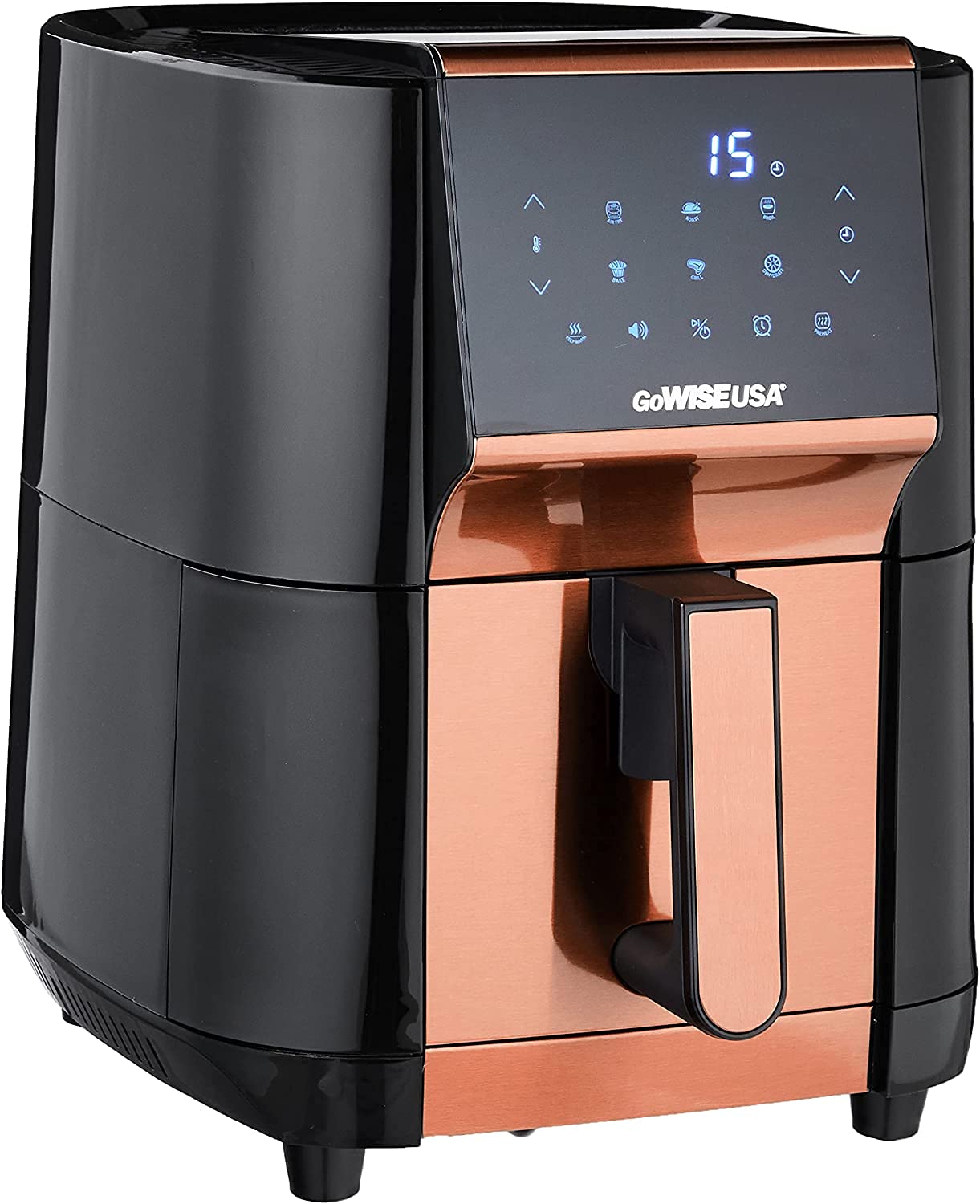 GoWISE USA 7-Quart Digital Air Fryer with Dehydrator - Touchscreen Display, Stackable Racks, Preheat & Broil Functions - Healthy Cooking for Family Meals, Snacks & Meal Prep (Black/Copper) - Includes 100 Recipes