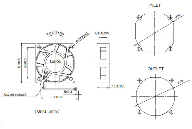 Sunon 50x50x15mm 12V DC Cooling Fan with 2-Pin Connector - Quiet High Airflow for PC, Electronics, and DIY Projects