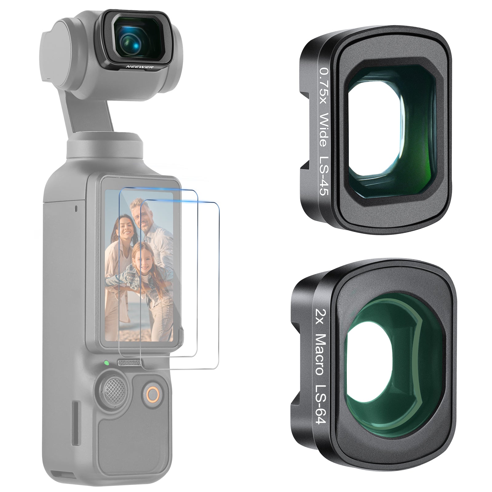 NEEWER FL B34 0.75X Wide Angle & 2X Macro Lens Kit for DJI Osmo Pocket 3 - Professional Camera Accessories for Vlogging, Travel Photography and 4K Video Shooting