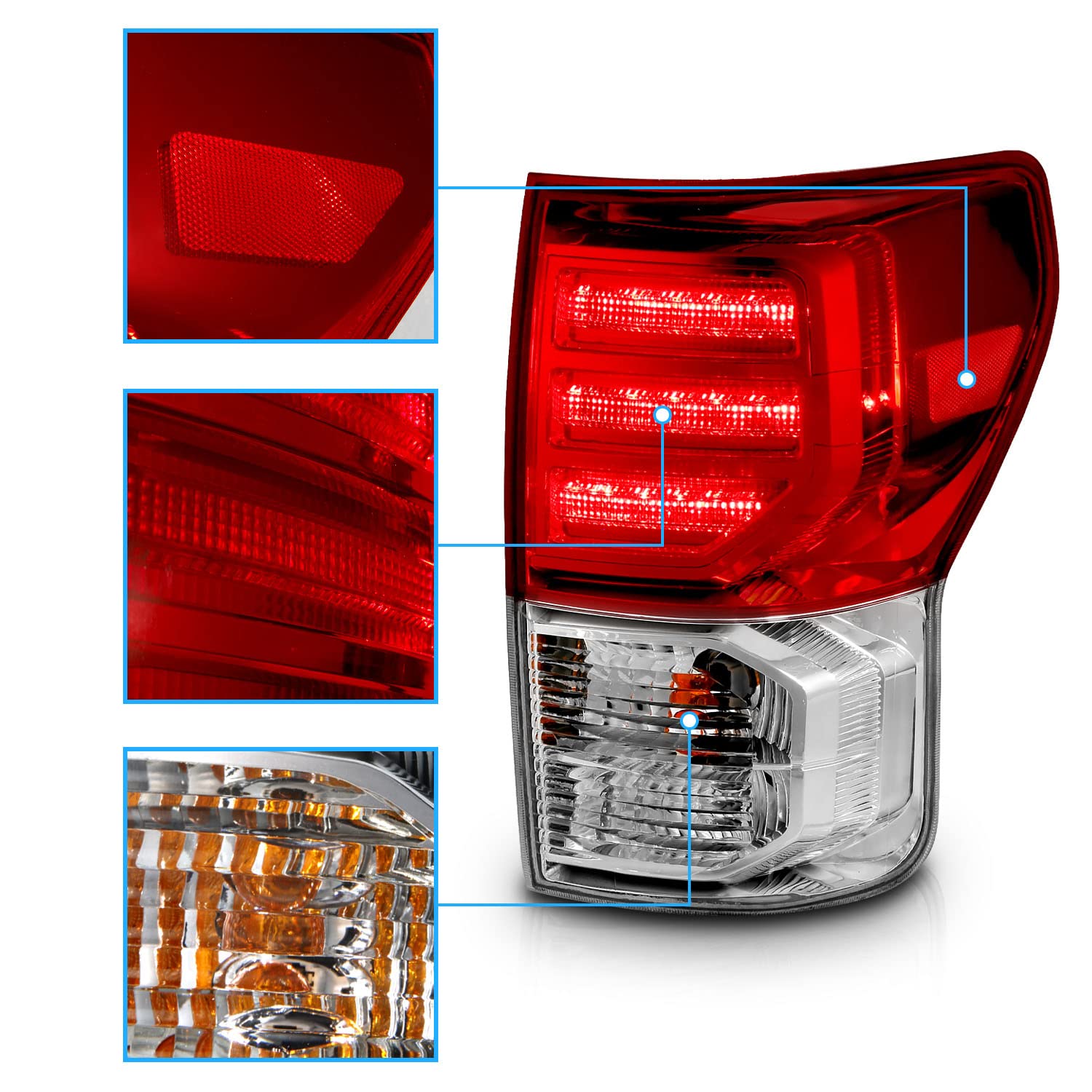 2007-2013 Toyota Tundra LED Tail Lights - AmeriLite Crystal Red Replacement Set (Pair) for Enhanced Visibility & Style - Perfect for Night Driving & Custom Truck Upgrades