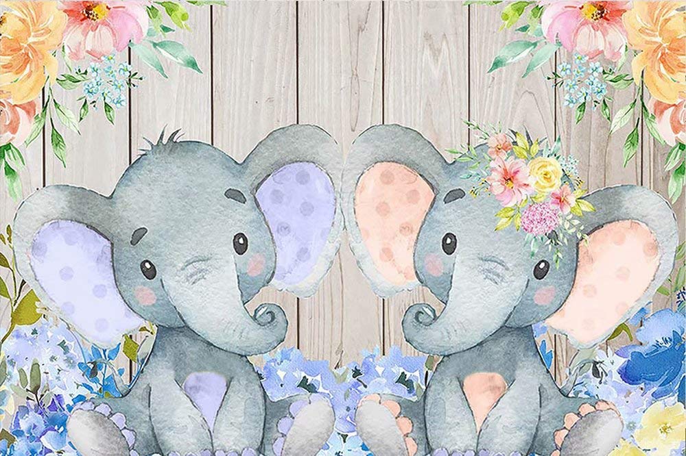 6x5ft Elephant Twins Baby Shower Backdrop - Vinyl Photography Background for Boy & Girl Parties, Dessert Table Decor, Photo Booth Props | Perfect for Birthday Celebrations, Gender Reveals & Nursery Decor