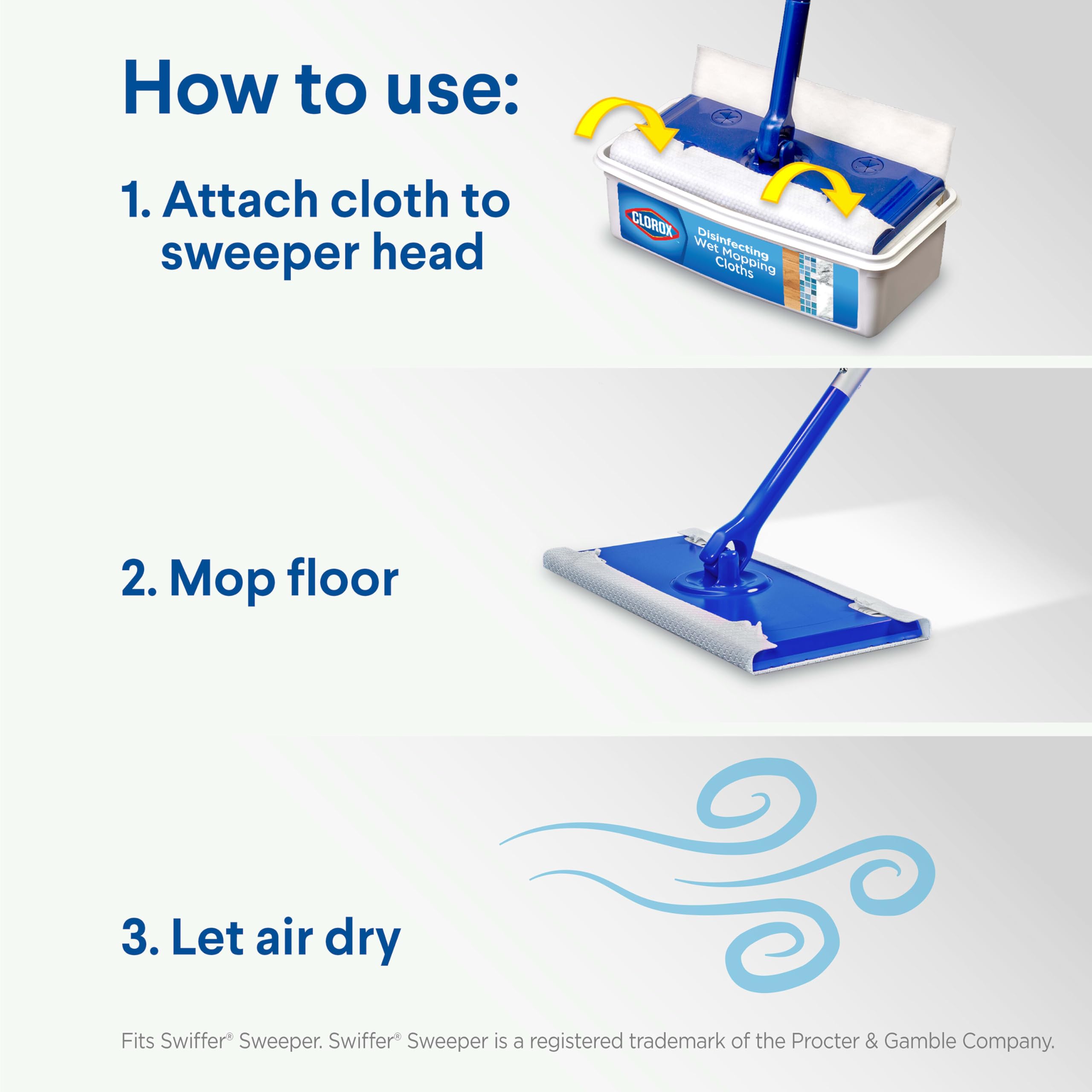 Clorox Disinfecting Wet Mopping Cloths Refills - Rain Clean Scent, 12 Count (Packaging May Vary) | Perfect for Floors, Kitchens & Bathrooms | Kills 99.9% of Germs & Bacteria