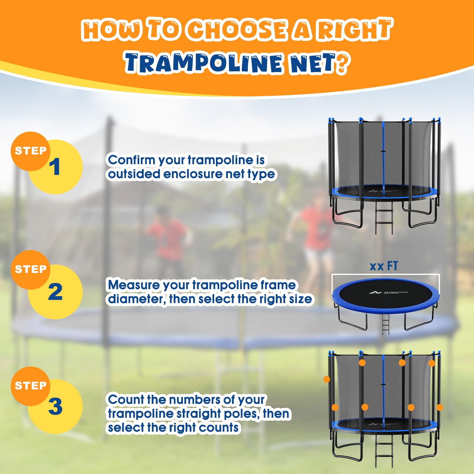 BPS Trampoline Replacement Safety Enclosure Net with Arched Supports & Straight Poles - Fits Round Frame Trampolines (Multiple Sizes Available) - Perfect for Backyard Play, Exercise, and Outdoor Family Fun